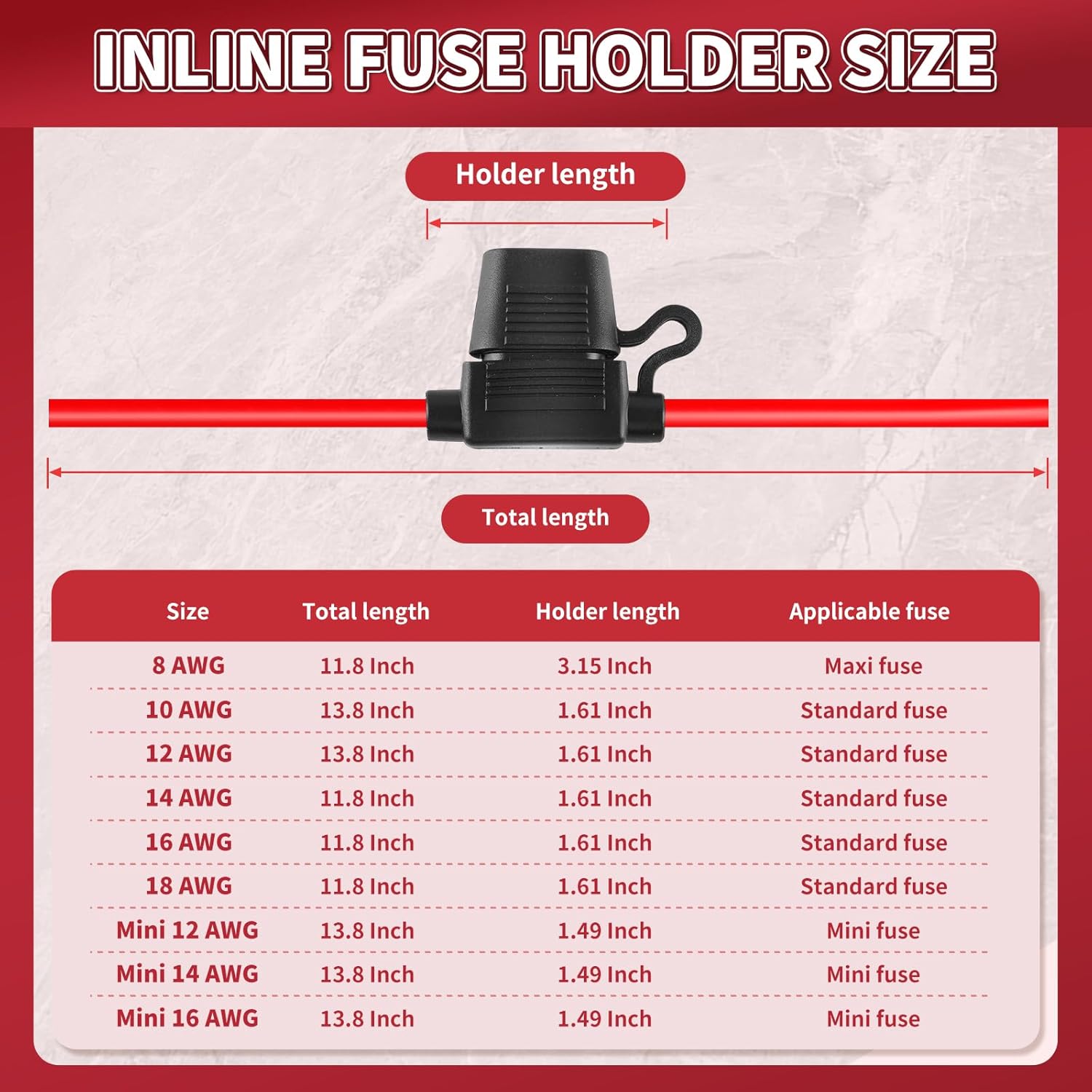 Inline Fuse Holder 12V 2 Pack, Extended Version 12 AWG Waterproof Blade Fuse Holder 13.8 Inch, in Line Fuse Holders 12V with 2 Pcs Standard Car Fuses 30A for Automotive, Marine by - Image 2