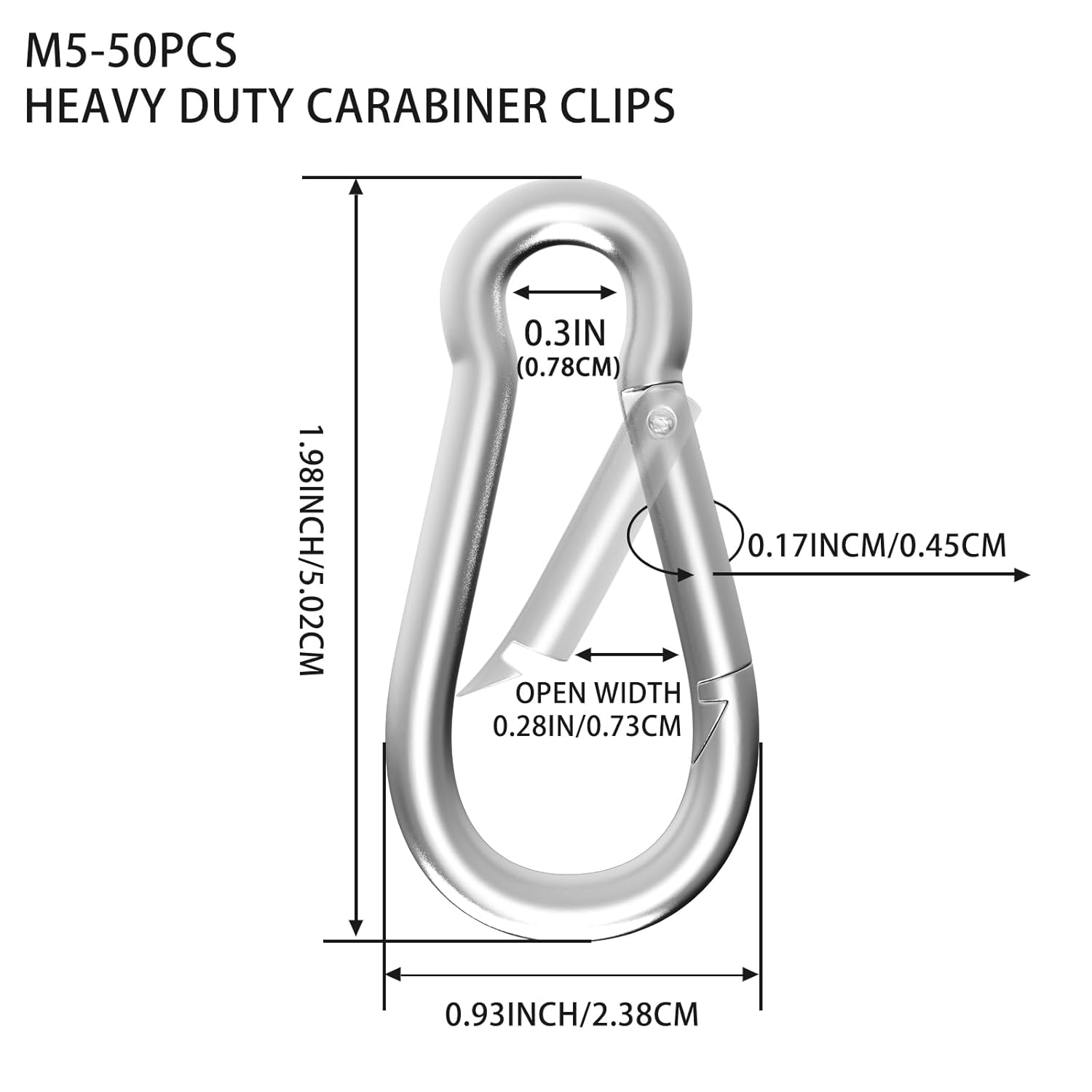 Carabiner, Heavy Duty Galvanized Steel Spring Snap Hook Carabiner Clips with 220LBS Holding Capacity, Ideal for Outdoor, Hammock, Swing and Travel (M5 2Inch, 50PCS) - Image 2