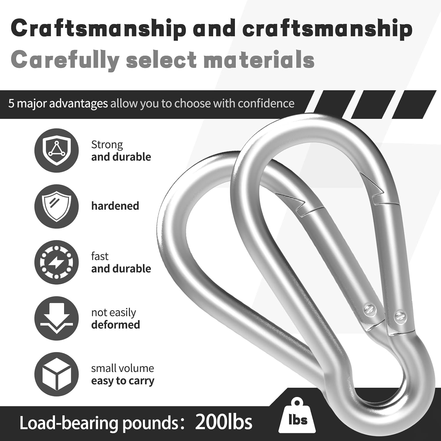 Carabiner, Heavy Duty Galvanized Steel Spring Snap Hook Carabiner Clips with 220LBS Holding Capacity, Ideal for Outdoor, Hammock, Swing and Travel (M5 2Inch, 50PCS) - Image 3