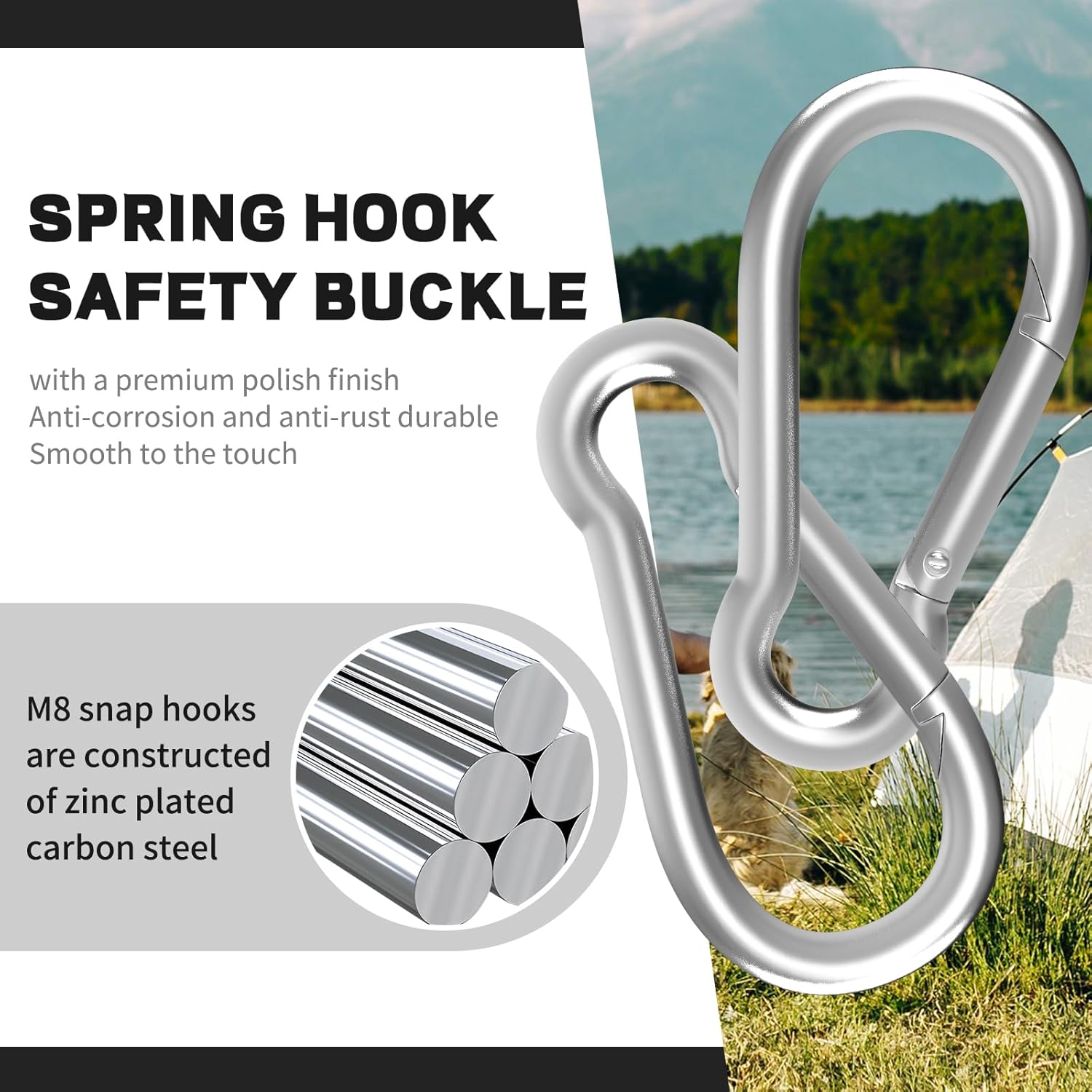Carabiner, Heavy Duty Galvanized Steel Spring Snap Hook Carabiner Clips with 220LBS Holding Capacity, Ideal for Outdoor, Hammock, Swing and Travel (M5 2Inch, 50PCS) - Image 4