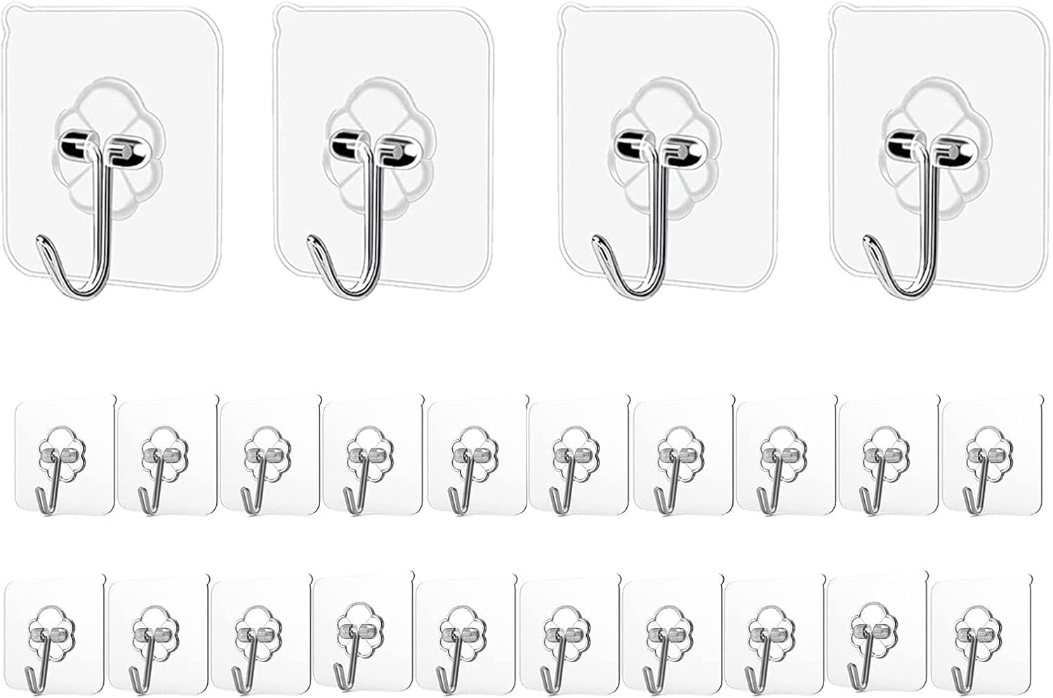 Adhesive Hooks Kitchen Wall Hooks - 24 Packs Heavy Duty 24lb(Max) Nail Free Transparent,Waterproof,Sticky Stainless Hangers for Keys,Bathroom, Shower, Outdoor, Kitchen,Door,Home Improvement,Utility - Image 1