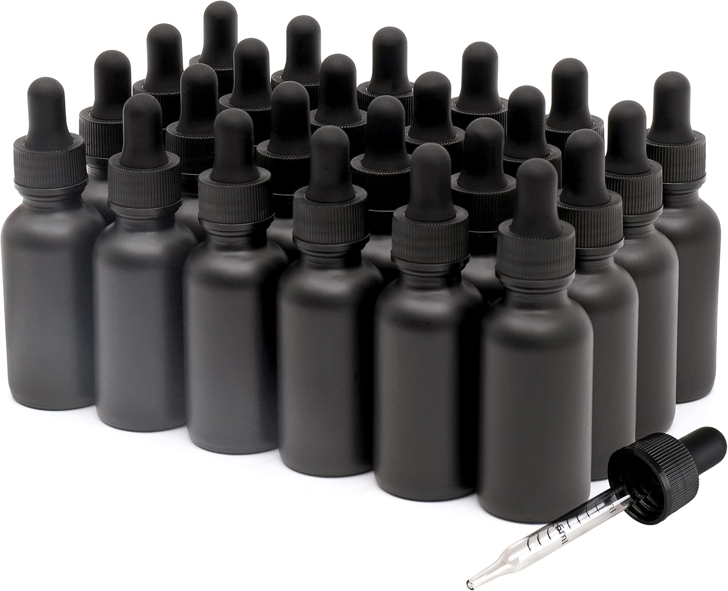 24 Pack,1oz Glass Dropper Bottle, Frosted Black Tincture Bottles with Dropper,Pretty Finish for All Kinds of Liquids,Oil Bottles for Hair- Stronger Suction ideal for Leakproof Travel - Image 1