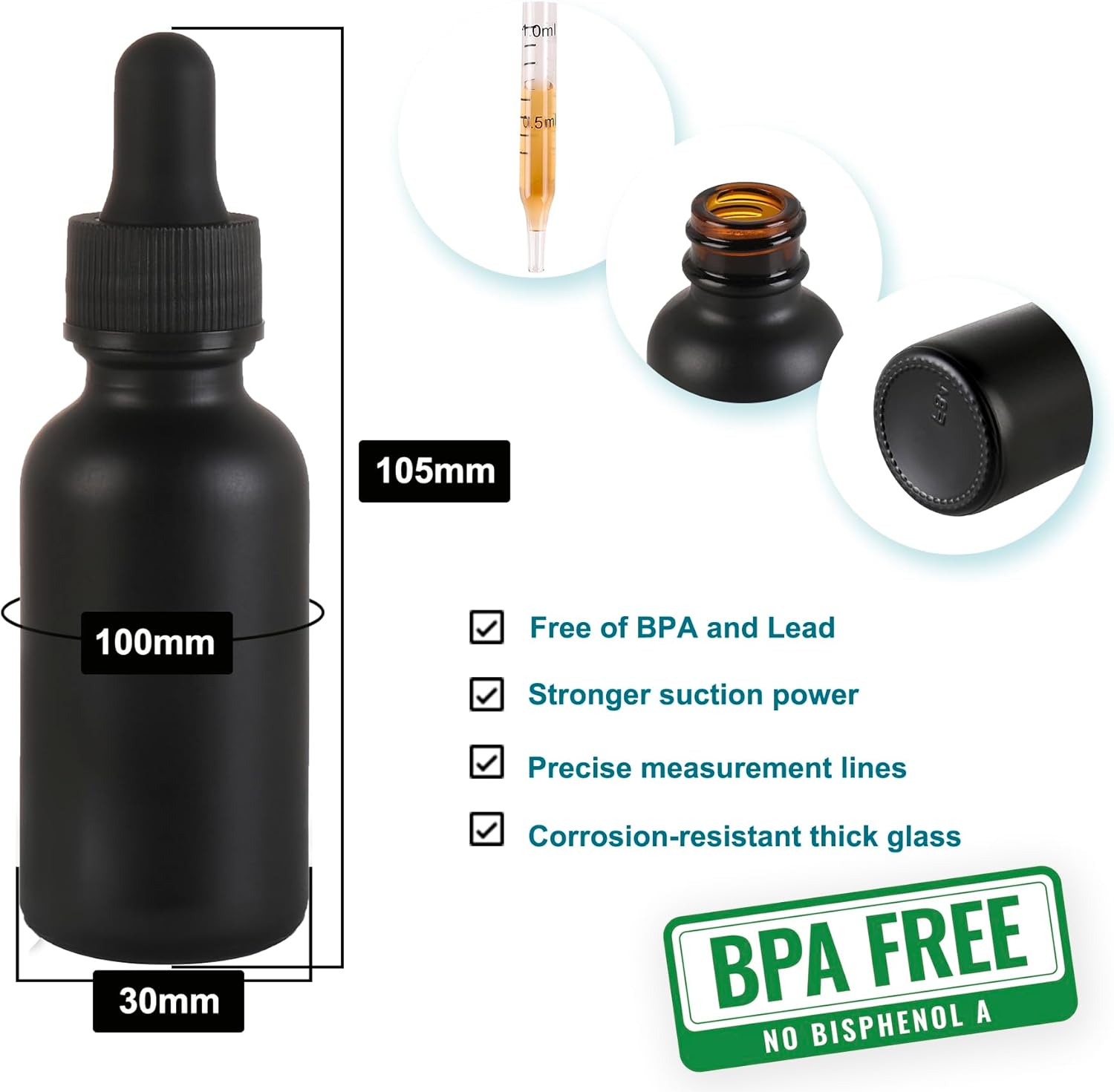 24 Pack,1oz Glass Dropper Bottle, Frosted Black Tincture Bottles with Dropper,Pretty Finish for All Kinds of Liquids,Oil Bottles for Hair- Stronger Suction ideal for Leakproof Travel - Image 2