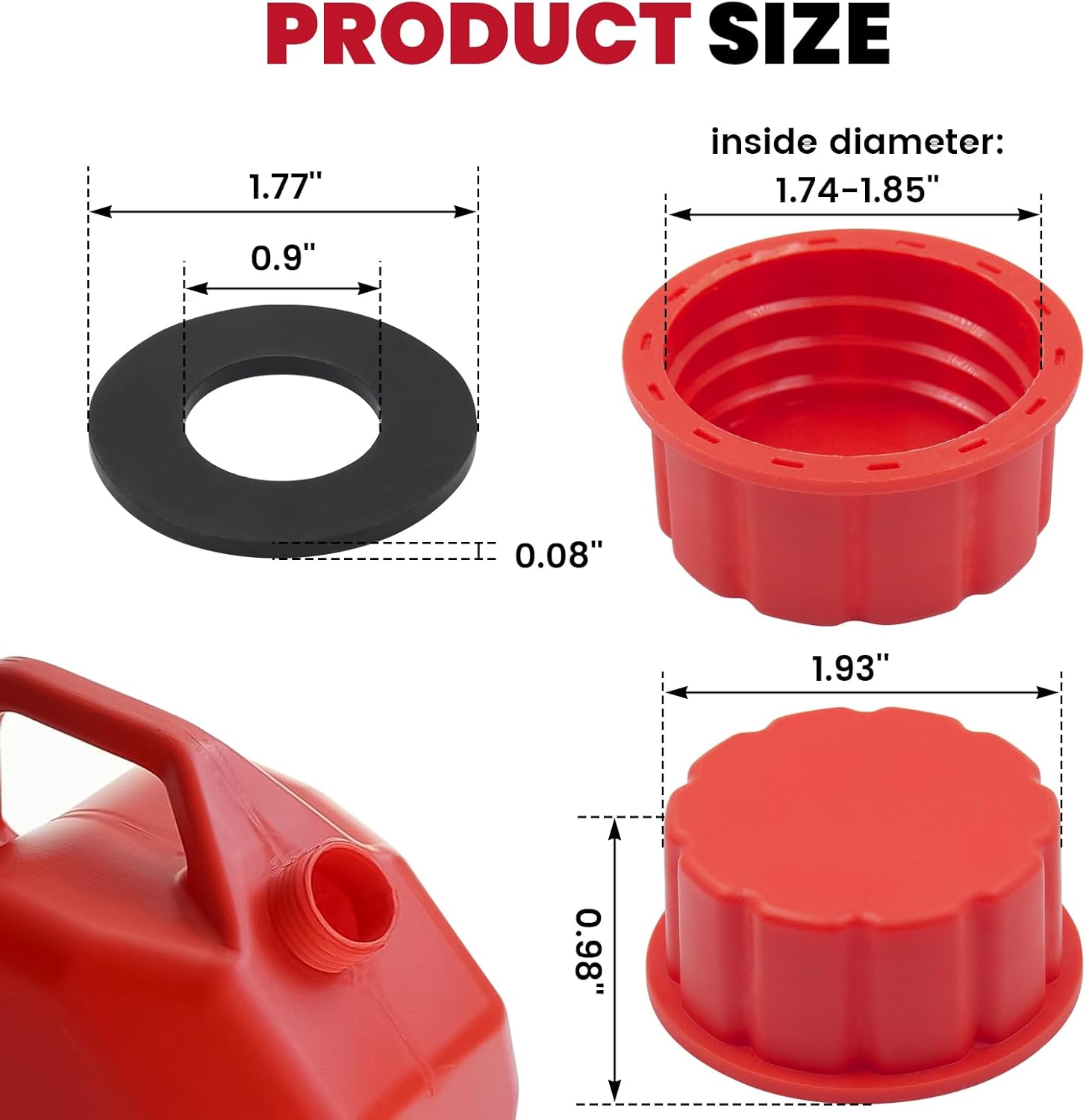 5 Gallon Gas Can Cap Replacement, Coarse Thread Gas Cap for Gasoline, Portable Gas Tank Lid for 5+ Gallon Plastic and Metal Gas Cans, Includes Spout Replacement Old Style(Pack of 4) - Image 3