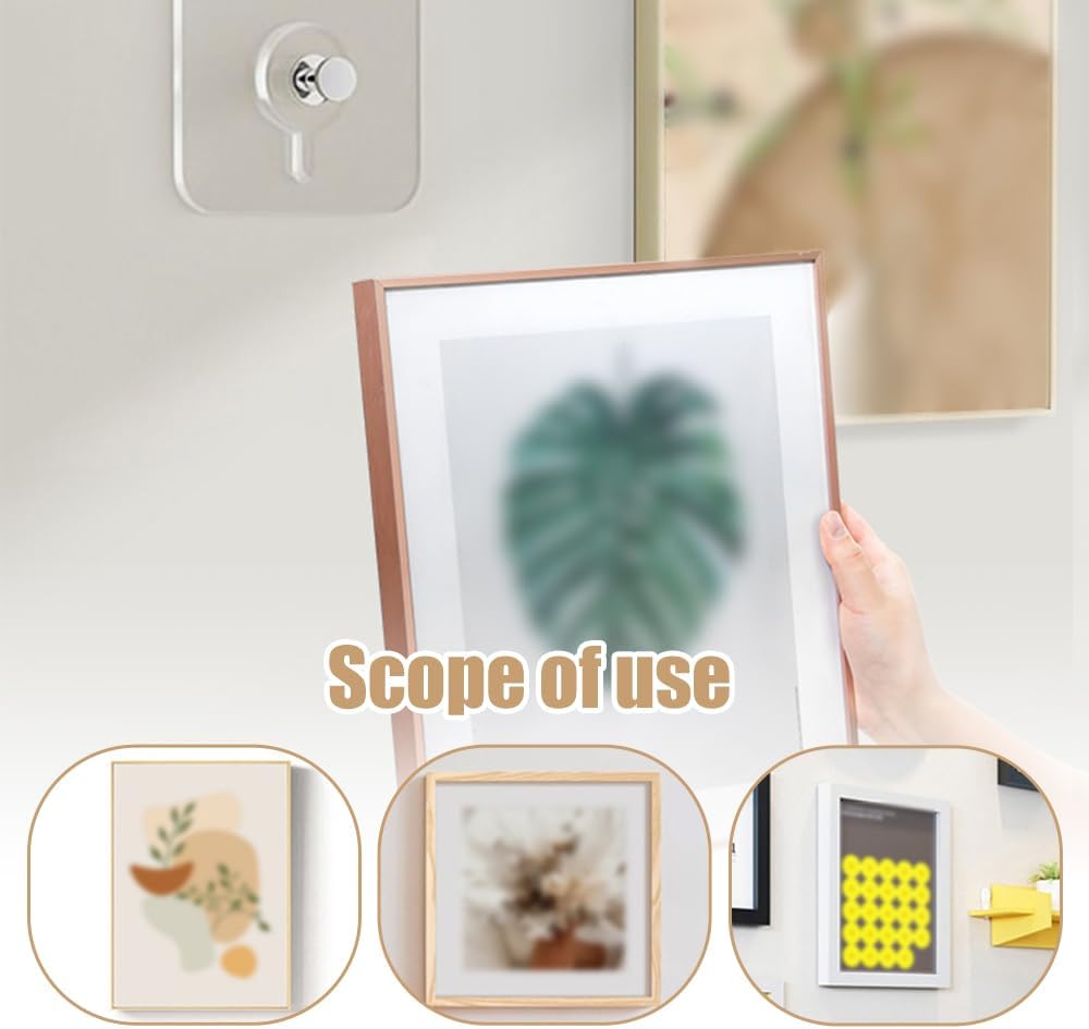 Drill Free Adhesive Hooks,Upgraded Picture Hangers Without Nails,Adhesive Wall Mount Screw Hooks for Hanging,Nail Free Wall Hangers for Kitchen, Bathroom (12 PCS, 2.36 * 2.36 inch) - Image 3