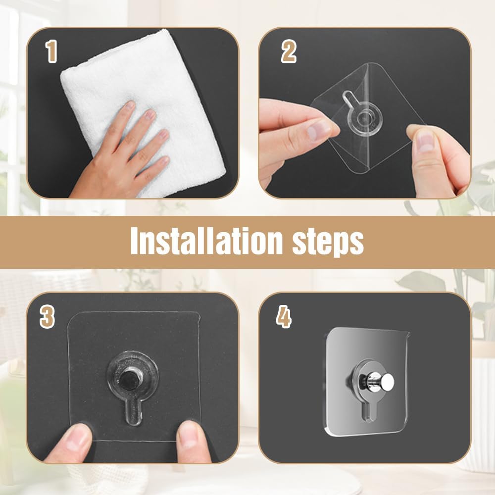 Drill Free Adhesive Hooks,Upgraded Picture Hangers Without Nails,Adhesive Wall Mount Screw Hooks for Hanging,Nail Free Wall Hangers for Kitchen, Bathroom (12 PCS, 2.36 * 2.36 inch) - Image 4