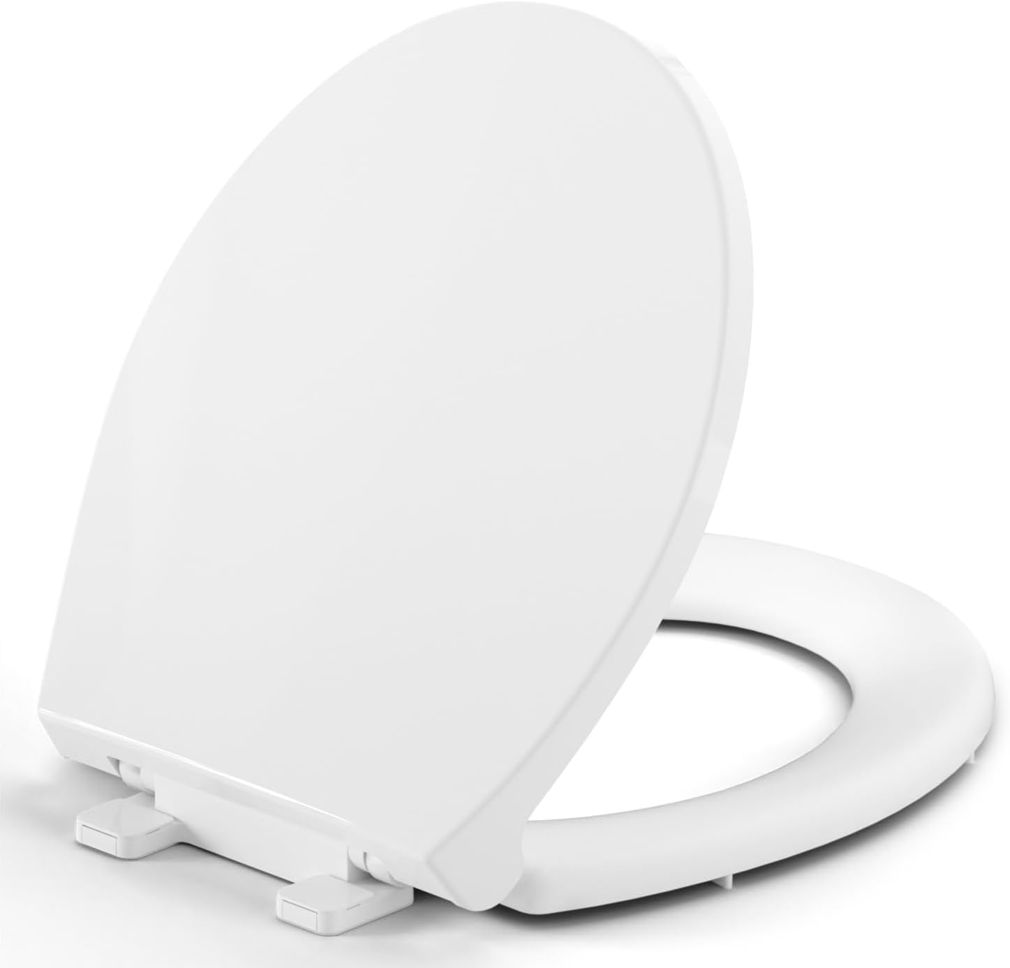 Round Toilet Seat, Standard 16.5” Slow/Soft Close Round Toilet Seat for Round Toilets, No-Slam Quiet-Close Lid, Easy-to-Install, White, Durable Never-Loosen Design - Image 1