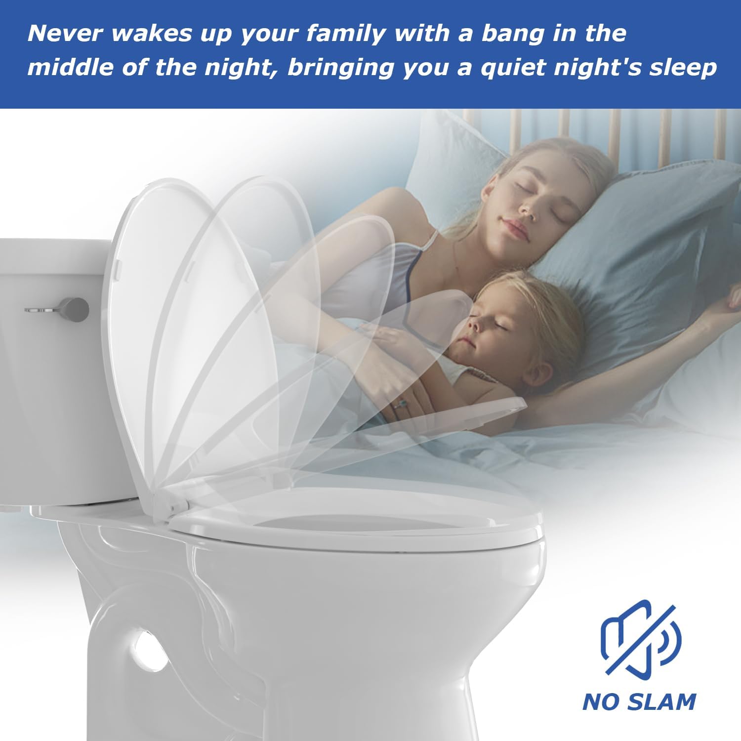 Round Toilet Seat, Standard 16.5” Slow/Soft Close Round Toilet Seat for Round Toilets, No-Slam Quiet-Close Lid, Easy-to-Install, White, Durable Never-Loosen Design - Image 2