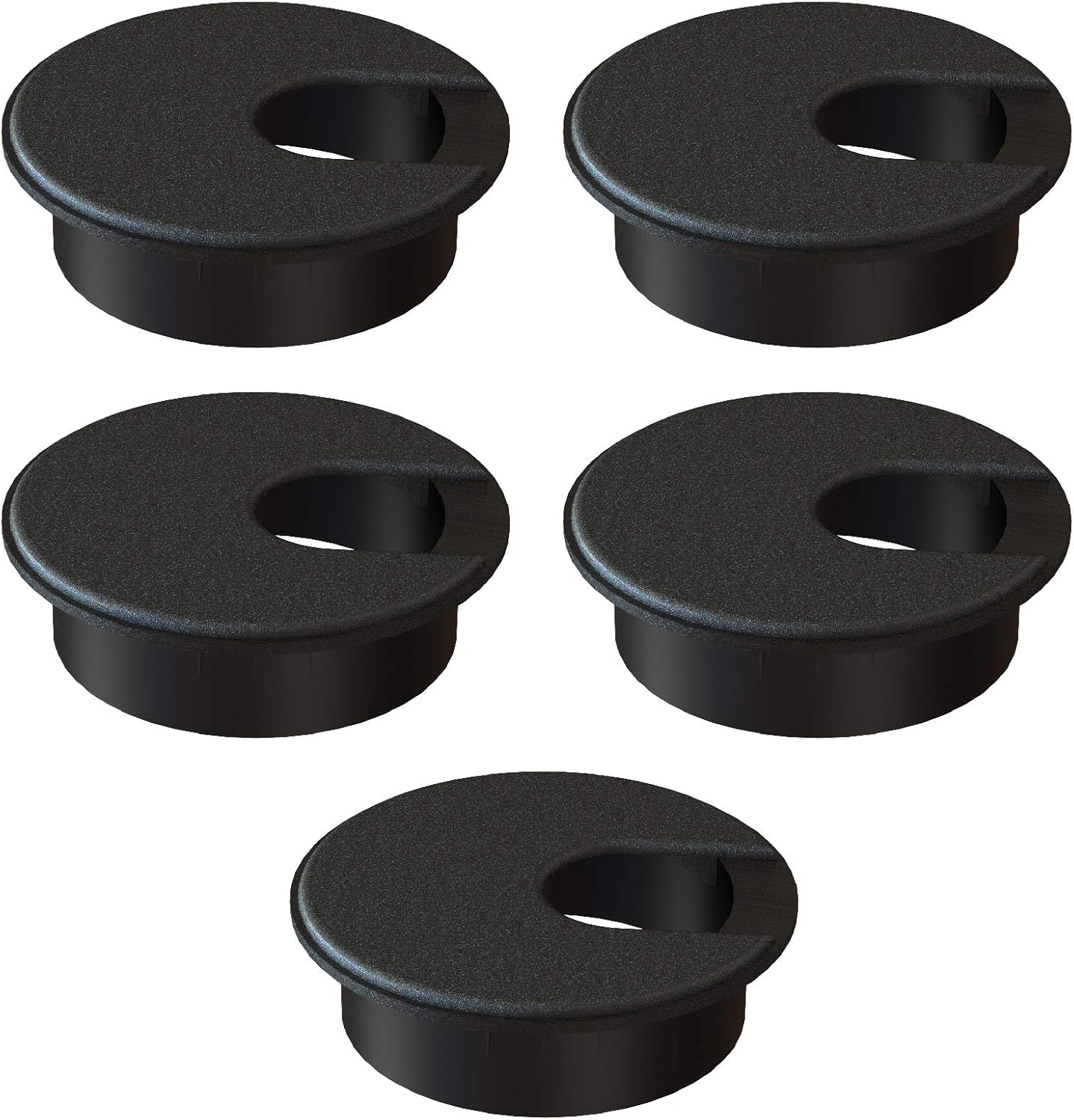 Desk Grommet 2 Inch (50 mm) Pack of 5-Black ABS Plastic Cable Hole Cover to Arrange Wires & Cords Through Computer Table/Countertops - Image 1