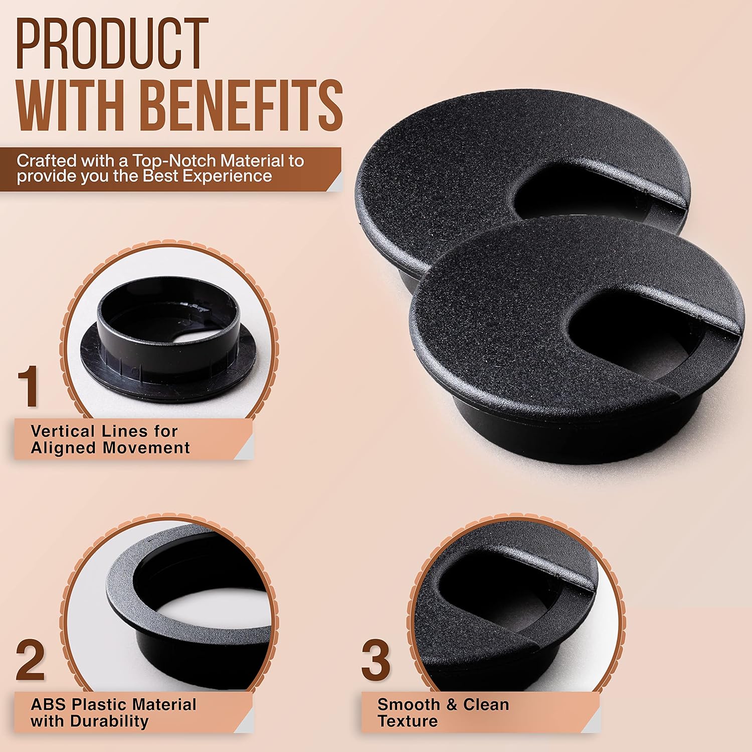Desk Grommet 2 Inch (50 mm) Pack of 5-Black ABS Plastic Cable Hole Cover to Arrange Wires & Cords Through Computer Table/Countertops - Image 3