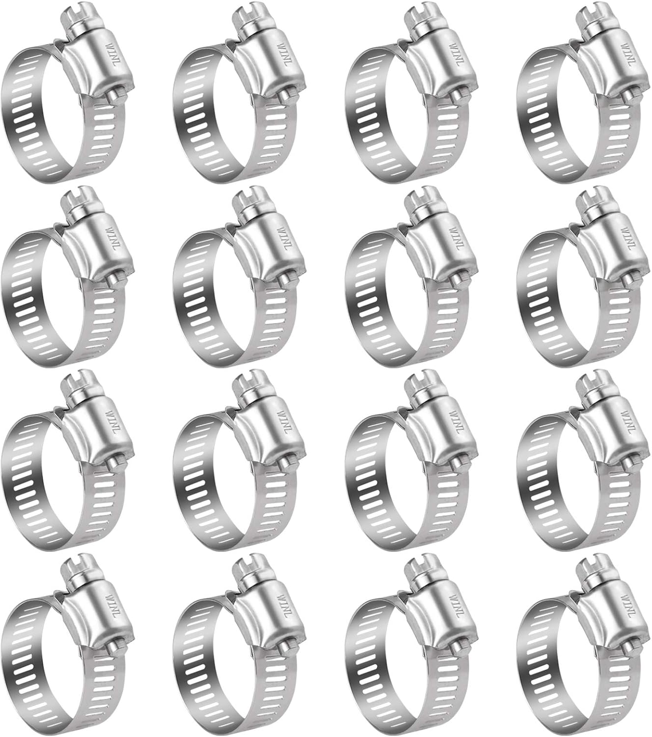 Stainless Steel Hose Clamps - 16 Pack Worm Gear Drive Hose Clamps SAE 16 Clamping Range 3/4 Inch to 1-1/2 Inch (19mm-38mm) for Automotive Plumbing, 3/4'', 1'', 1 1/4'' Clamps - Image 1