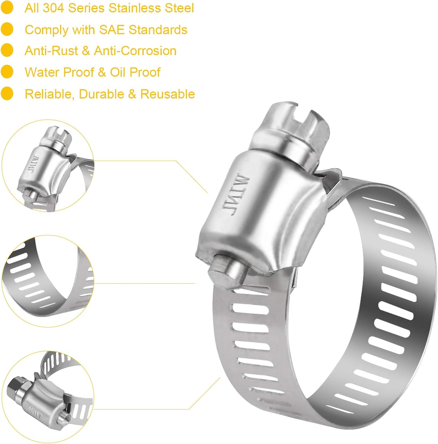 Stainless Steel Hose Clamps - 16 Pack Worm Gear Drive Hose Clamps SAE 16 Clamping Range 3/4 Inch to 1-1/2 Inch (19mm-38mm) for Automotive Plumbing, 3/4'', 1'', 1 1/4'' Clamps - Image 2