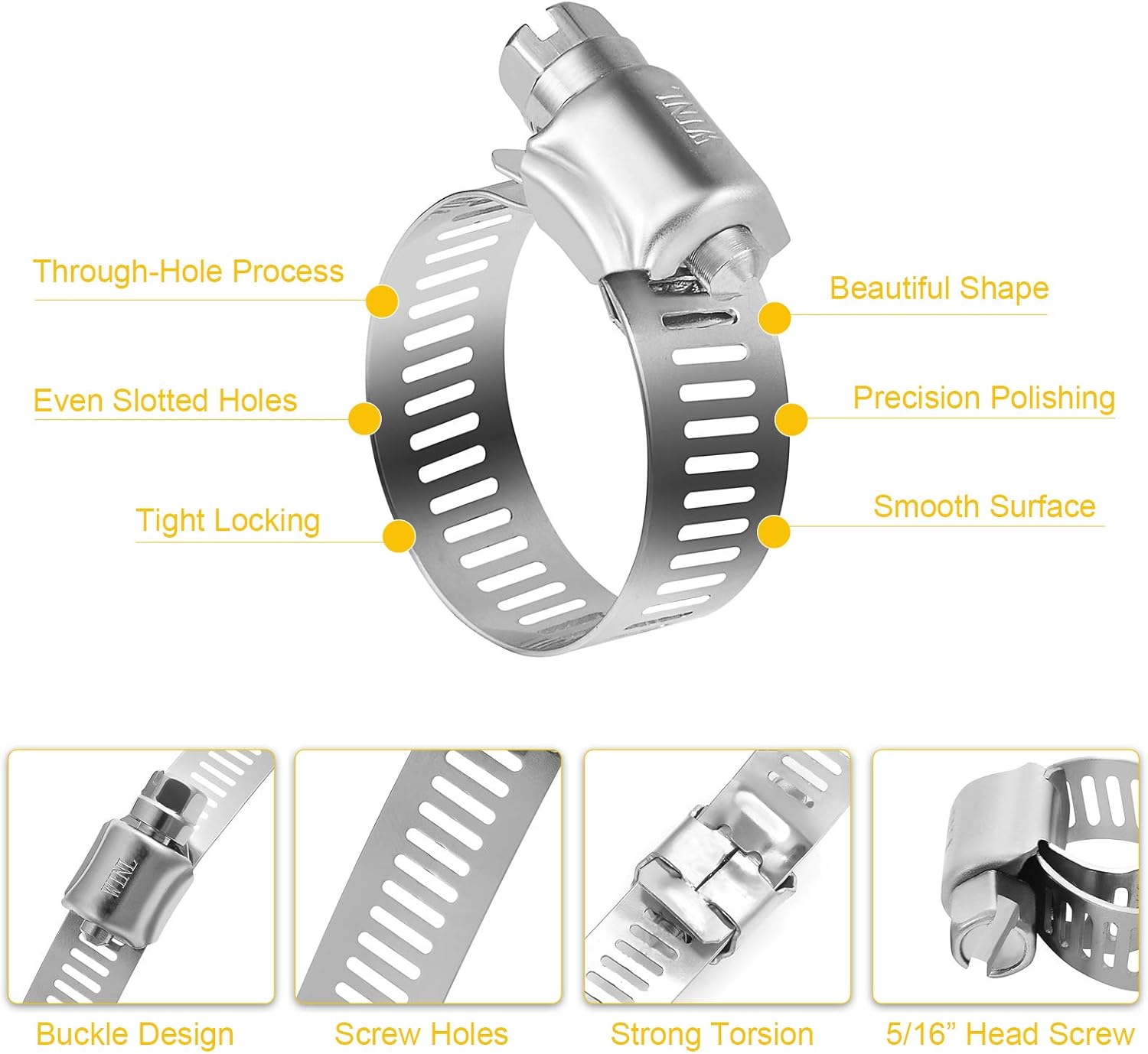 Stainless Steel Hose Clamps - 16 Pack Worm Gear Drive Hose Clamps SAE 16 Clamping Range 3/4 Inch to 1-1/2 Inch (19mm-38mm) for Automotive Plumbing, 3/4'', 1'', 1 1/4'' Clamps - Image 4