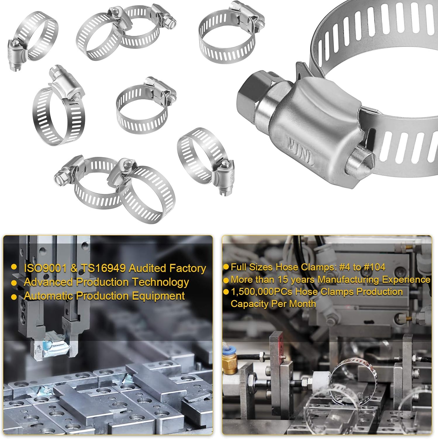 Stainless Steel Hose Clamps - 16 Pack Worm Gear Drive Hose Clamps SAE 16 Clamping Range 3/4 Inch to 1-1/2 Inch (19mm-38mm) for Automotive Plumbing, 3/4'', 1'', 1 1/4'' Clamps - Image 5