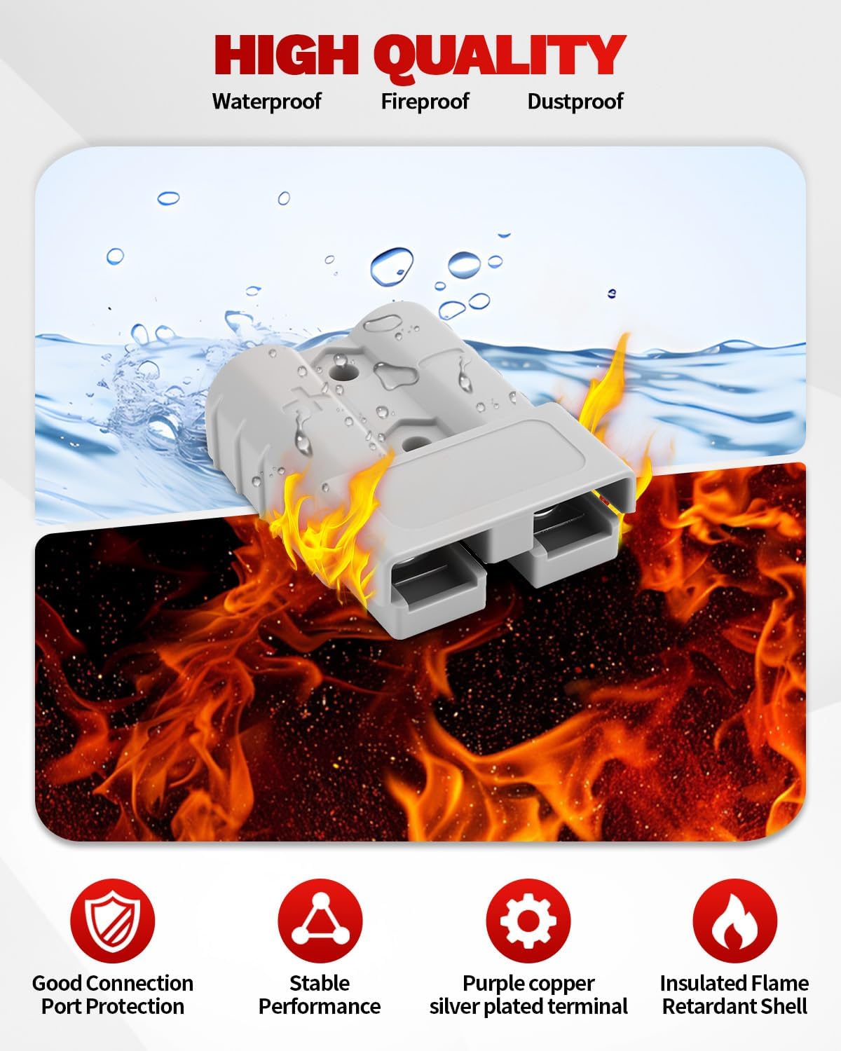 50A-600V Battery Quick Connect/Disconnect with 7/8/10/12 AWG, 6PCS Jumper Cable Plug Connector, Compatible with Anderson Connector for Rescue Winch, Motor Recovery - Image 4