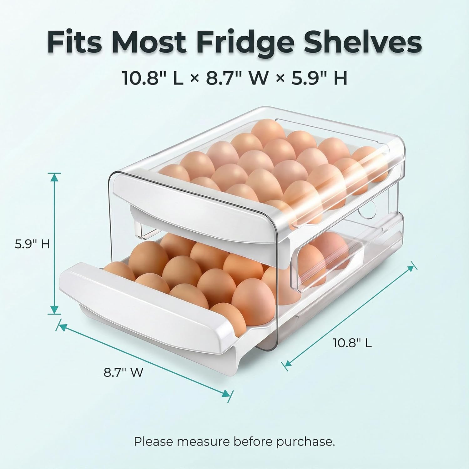 ® Egg Holder for Fridge, 2-Tier Stackable 40 Eggs Organizer Drawer for Refrigerator, Space-Saving Egg Container, Clear Plastic Egg Tray for Kitchen Storage - Image 3