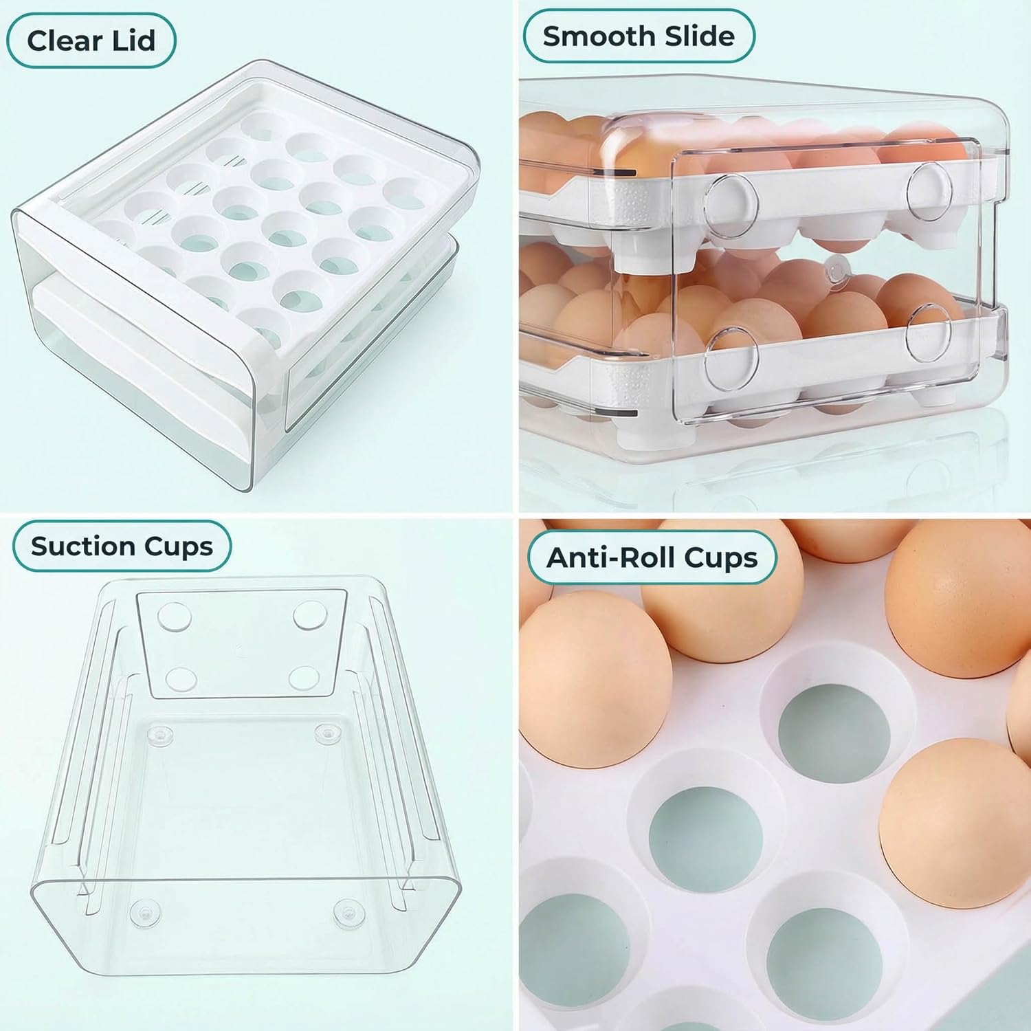 ® Egg Holder for Fridge, 2-Tier Stackable 40 Eggs Organizer Drawer for Refrigerator, Space-Saving Egg Container, Clear Plastic Egg Tray for Kitchen Storage - Image 5