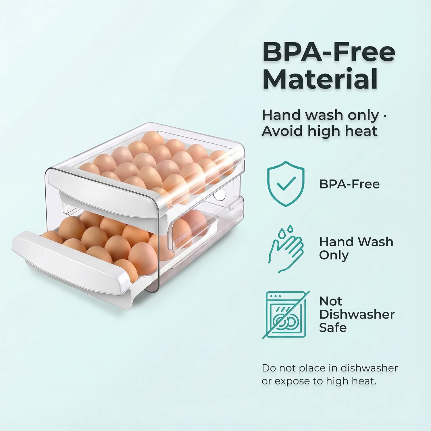 ® Egg Holder for Fridge, 2-Tier Stackable 40 Eggs Organizer Drawer for Refrigerator, Space-Saving Egg Container, Clear Plastic Egg Tray for Kitchen Storage - Image 8