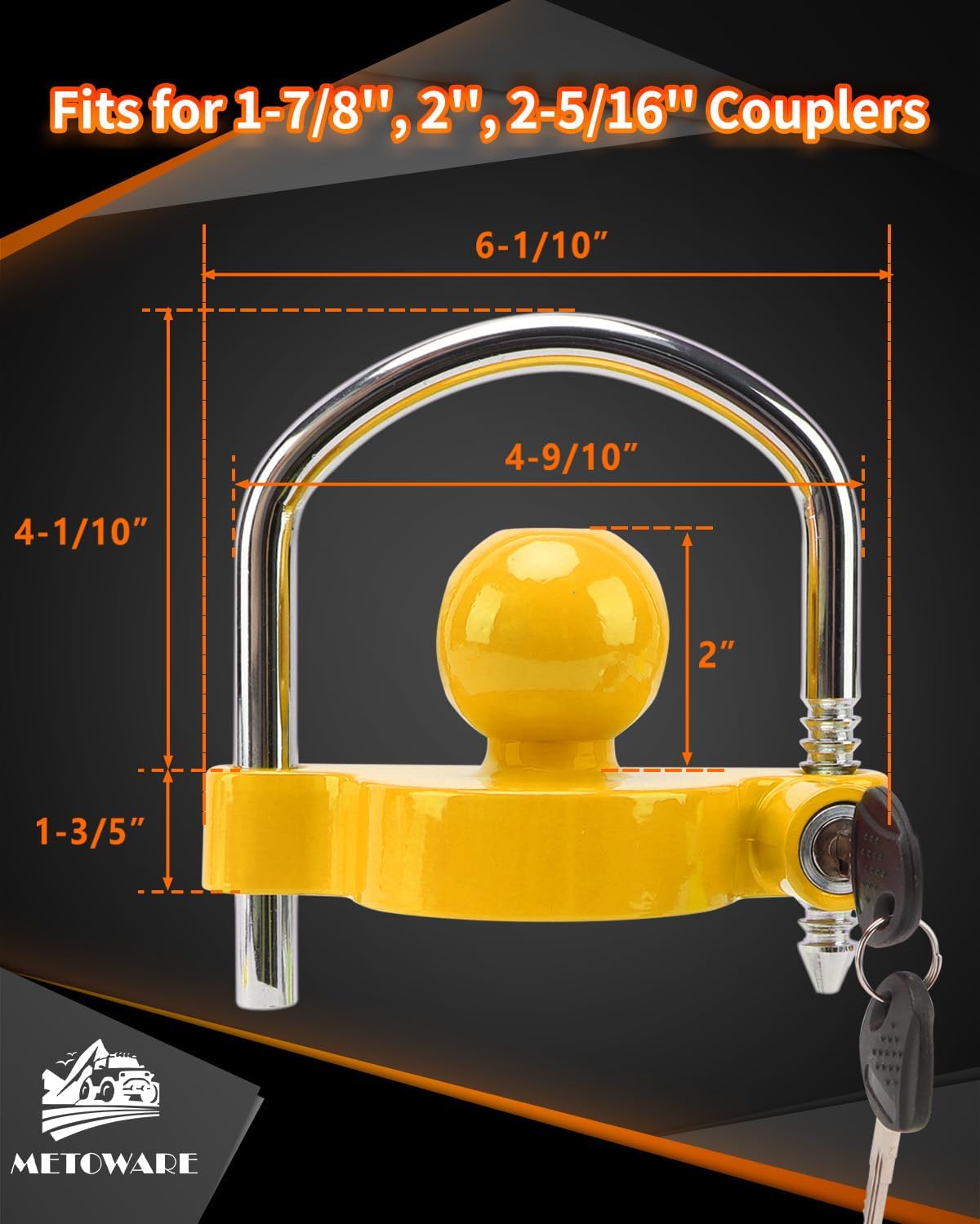 Trailer Coupler Lock Universal Adjustable Heavy-Duty Steel Trailer Hitch Lock, Anti Theft Trailer Ball Lock Towing Lock for Towing Trailer Security Fits 1-7/8