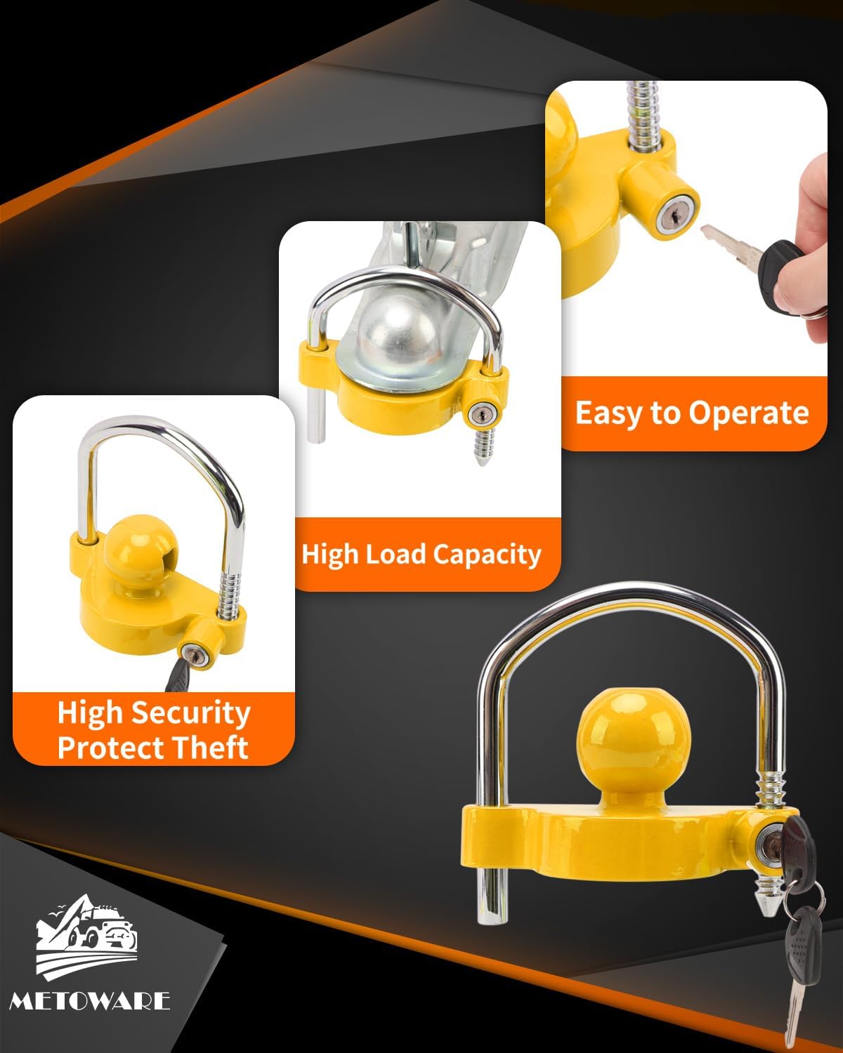 Trailer Coupler Lock Universal Adjustable Heavy-Duty Steel Trailer Hitch Lock, Anti Theft Trailer Ball Lock Towing Lock for Towing Trailer Security Fits 1-7/8