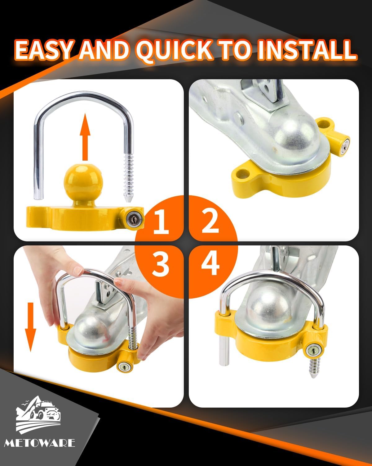 Trailer Coupler Lock Universal Adjustable Heavy-Duty Steel Trailer Hitch Lock, Anti Theft Trailer Ball Lock Towing Lock for Towing Trailer Security Fits 1-7/8