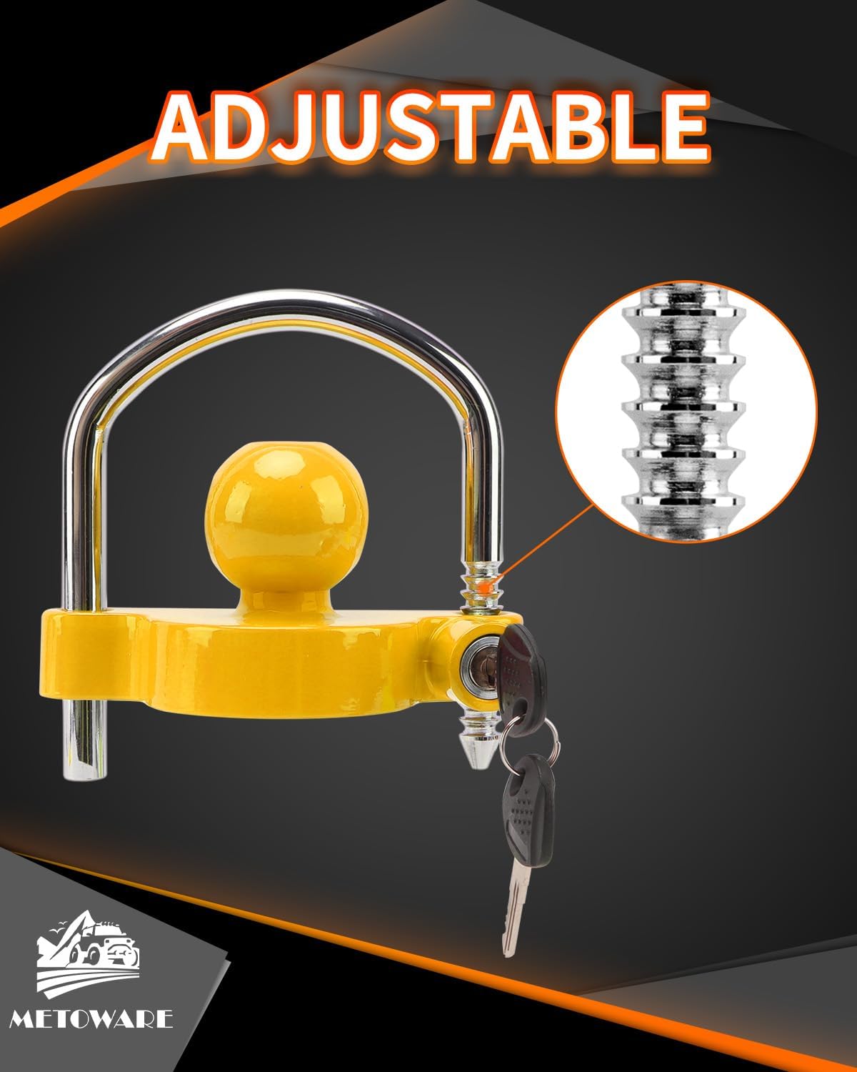 Trailer Coupler Lock Universal Adjustable Heavy-Duty Steel Trailer Hitch Lock, Anti Theft Trailer Ball Lock Towing Lock for Towing Trailer Security Fits 1-7/8