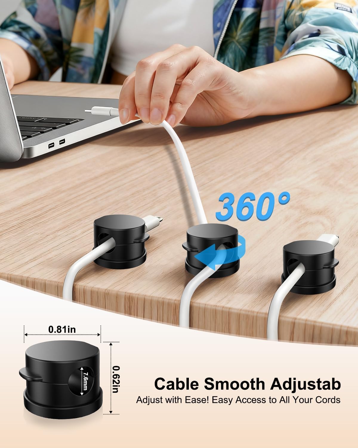 12 Pack 360° Rotatable Spring Cable Clips[1s Lock], Adhesive Cord Holder for Nightstand, Phone Charger Cord Holder for Desk Home Office Car Game Station - Image 3