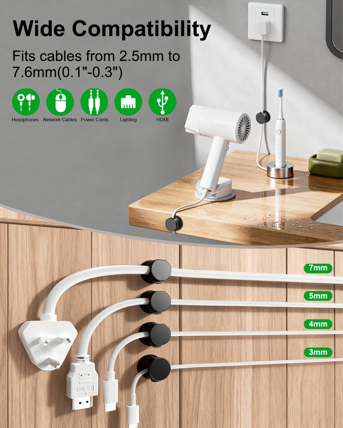12 Pack 360° Rotatable Spring Cable Clips[1s Lock], Adhesive Cord Holder for Nightstand, Phone Charger Cord Holder for Desk Home Office Car Game Station - Image 6