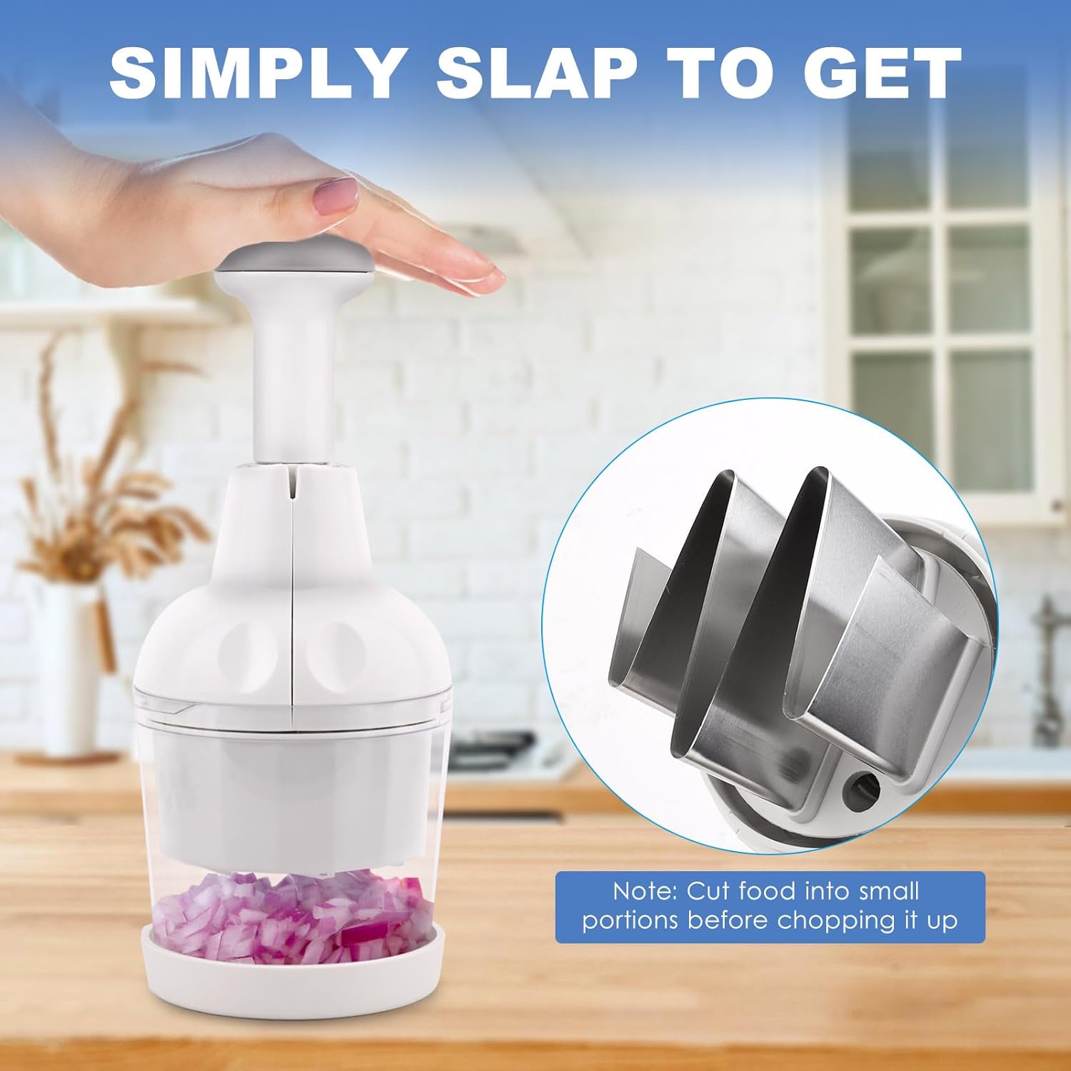 Vegetable Chopper, Food Chopper Manual Hand, Onion, Salad, Garlic, Nut & Veggie Cutter, Dishwasher Safe, White - Image 5