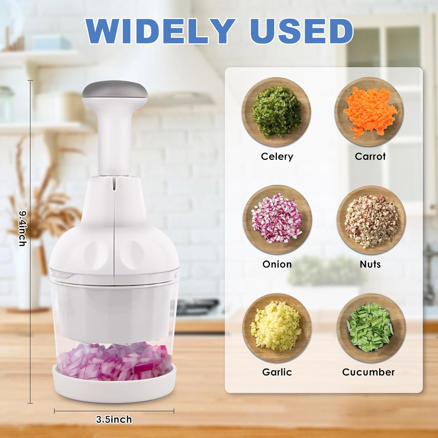 Vegetable Chopper, Food Chopper Manual Hand, Onion, Salad, Garlic, Nut & Veggie Cutter, Dishwasher Safe, White - Image 6