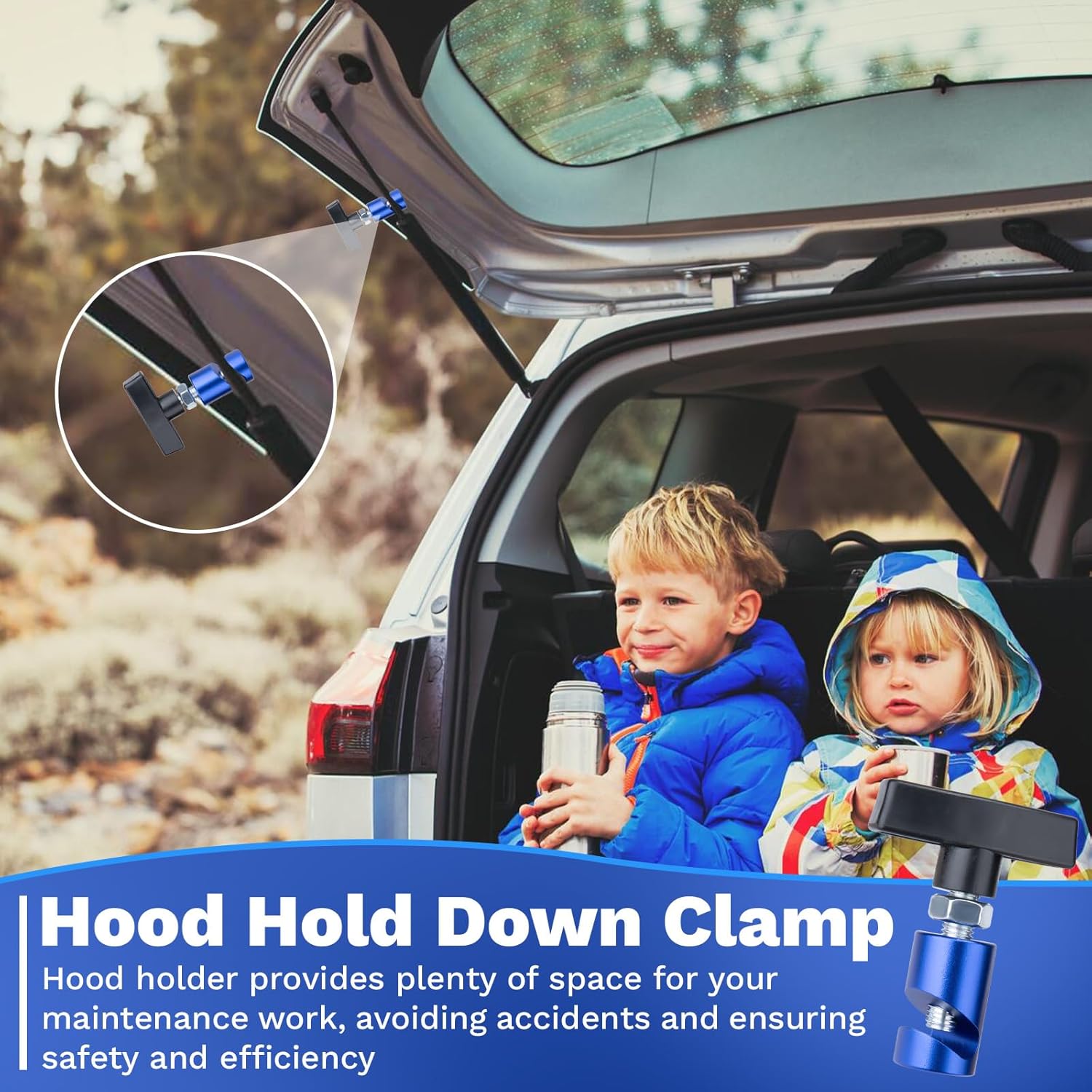 2 PCS Car Hood Prop Struts Clamp, Hood Strut Clamp, Car Lift Support Retaining Clip, 0.43 Inch Hood Lift Support Clip for Car, Automotive Tools for Tailgate Hatch Car Trunk (Blue) - Image 2