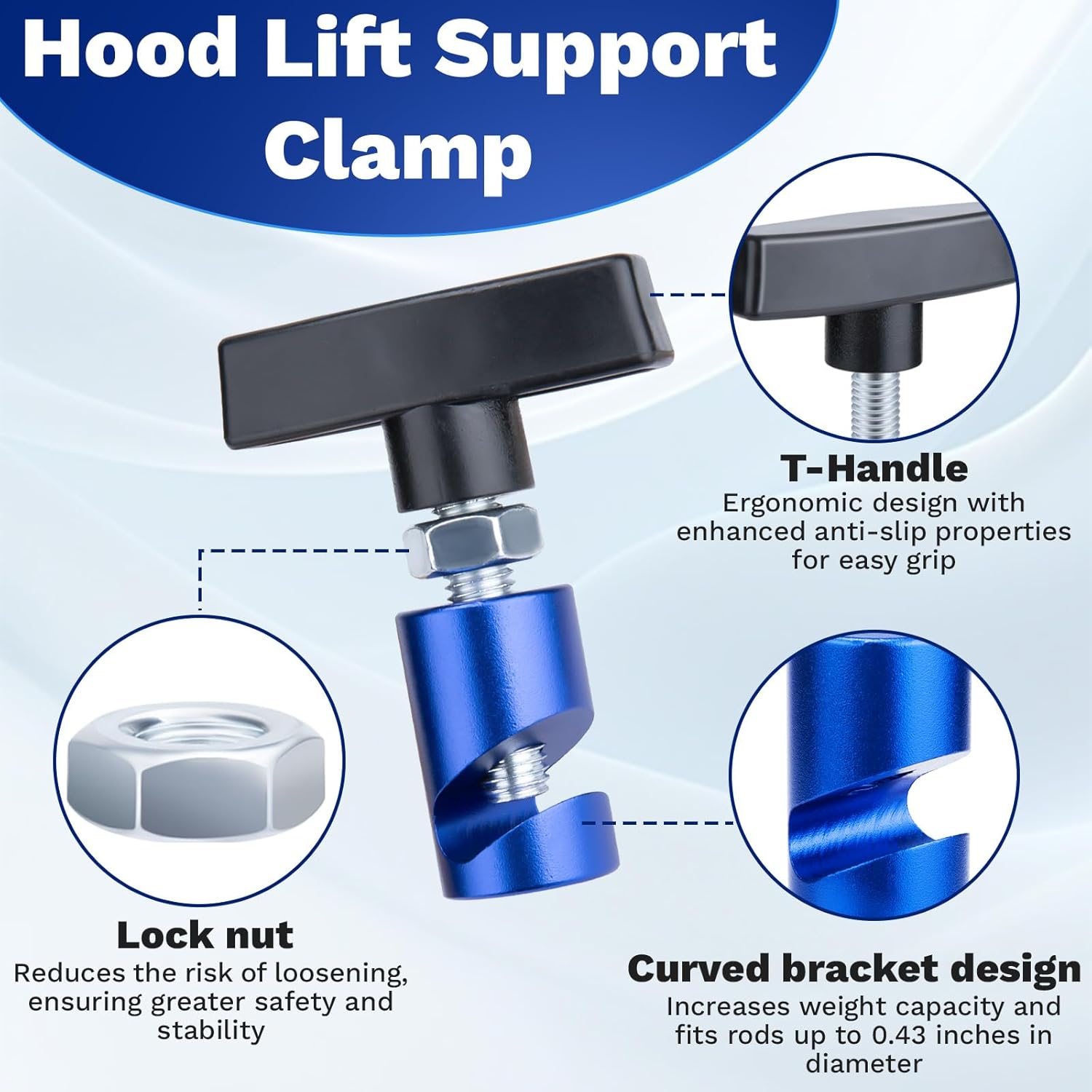 2 PCS Car Hood Prop Struts Clamp, Hood Strut Clamp, Car Lift Support Retaining Clip, 0.43 Inch Hood Lift Support Clip for Car, Automotive Tools for Tailgate Hatch Car Trunk (Blue) - Image 6