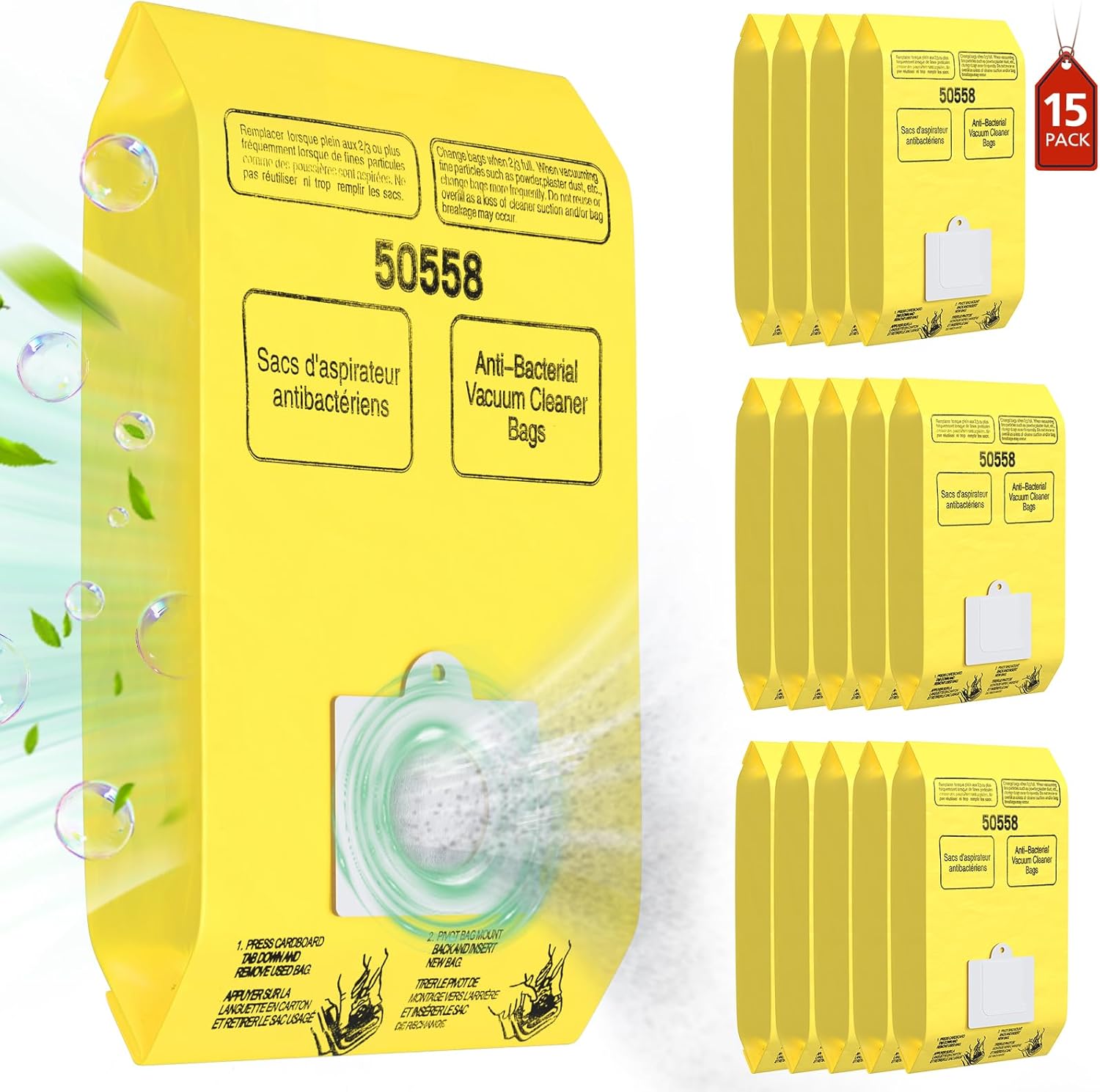 15 Pack Canister Vacuum Cleaner Bags Compatible with Kenmore Canister Type C/Q 5055, 50555, 50557, 50558 and Type C-5, C-18, 53292, 200 Series, 400 Series, 600 Series, 700 Series, 800 Series Vacuum - Image 1