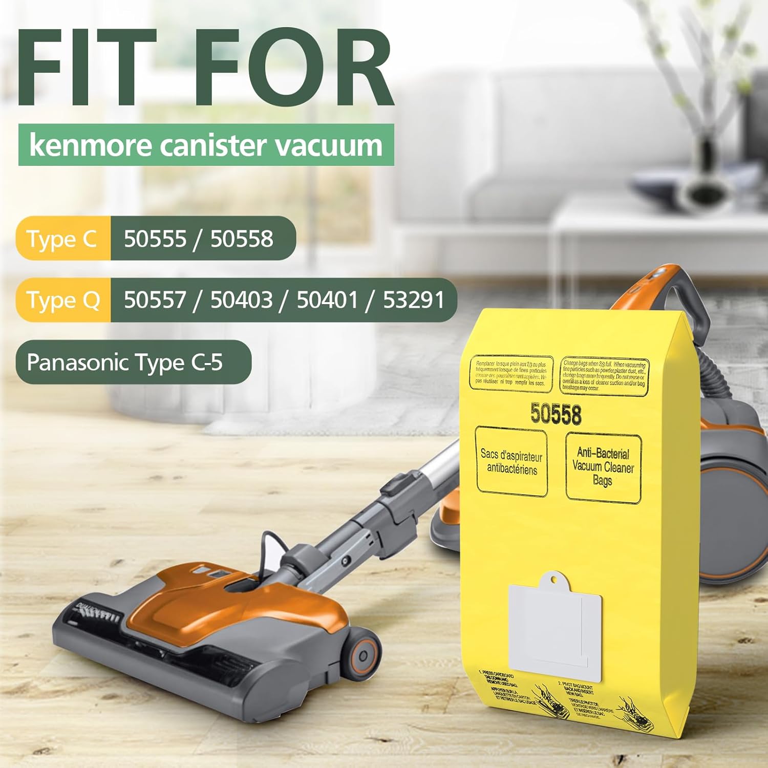 15 Pack Canister Vacuum Cleaner Bags Compatible with Kenmore Canister Type C/Q 5055, 50555, 50557, 50558 and Type C-5, C-18, 53292, 200 Series, 400 Series, 600 Series, 700 Series, 800 Series Vacuum - Image 2