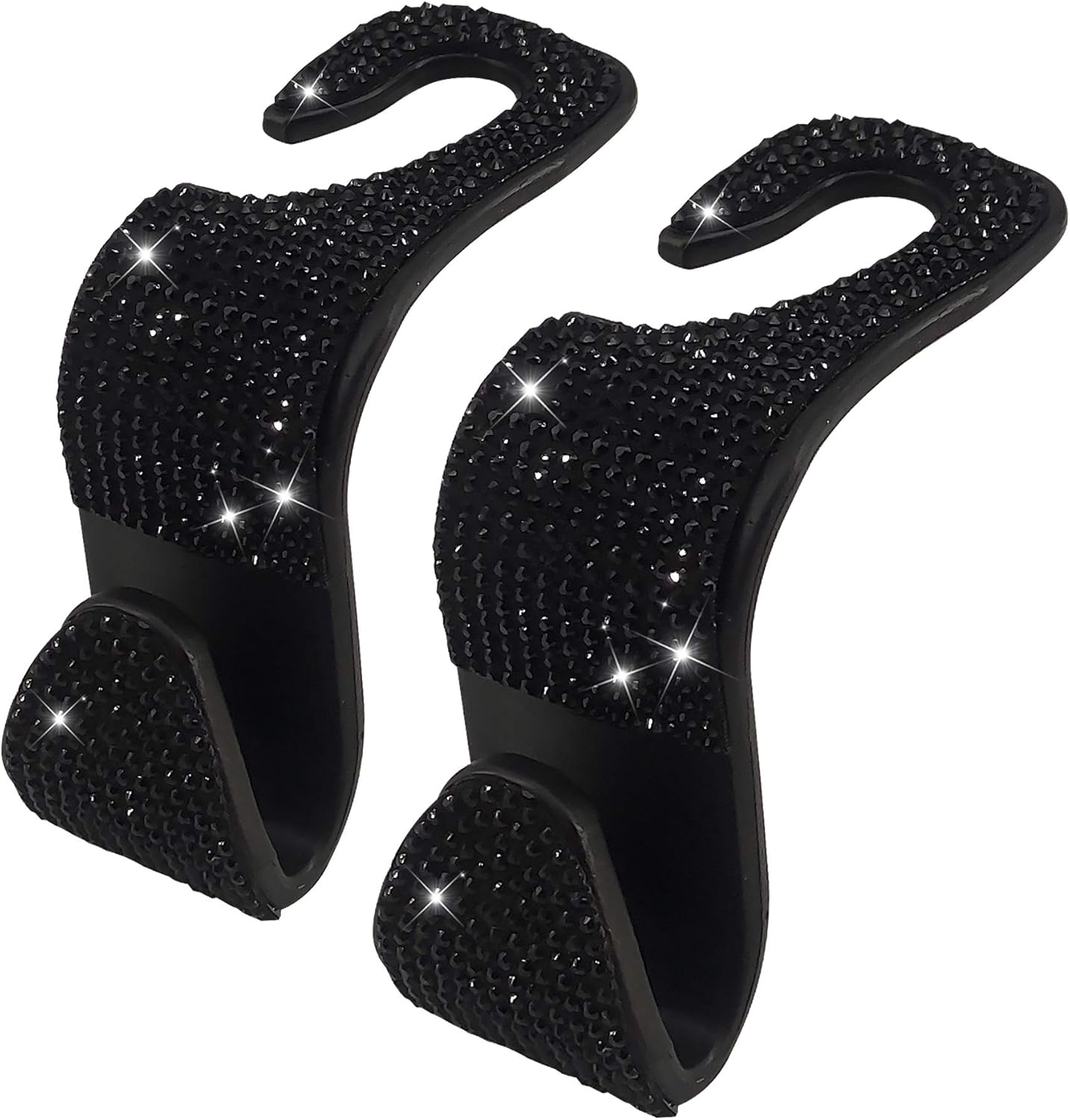 2 Pack Car Hooks, 2021 New Bling Rhinestones Crystal Hooks Car Decorations Auto Seat Back Organizers Strong and Durable Backseat Hanger Storage Universal for SUV Truck Vehicle (Black) - Image 1