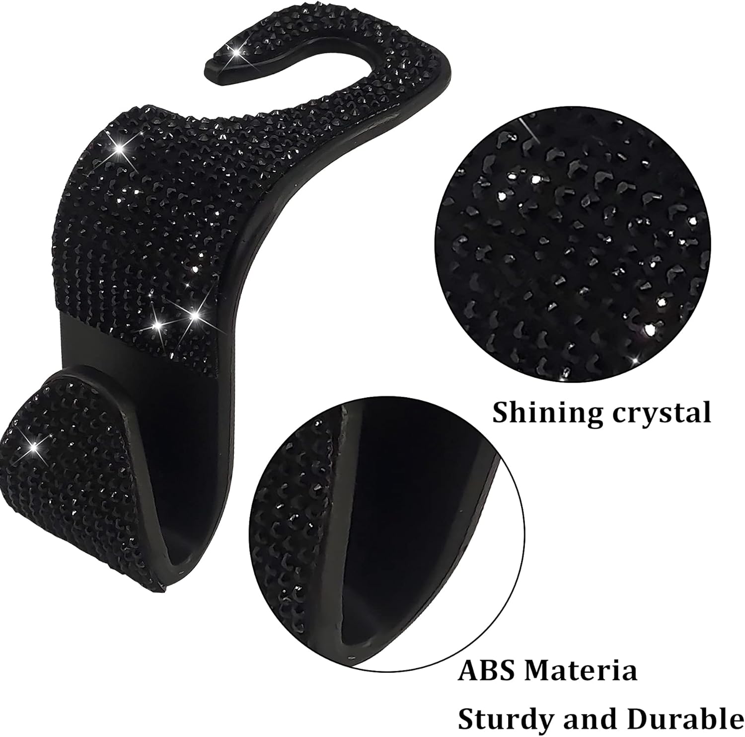 2 Pack Car Hooks, 2021 New Bling Rhinestones Crystal Hooks Car Decorations Auto Seat Back Organizers Strong and Durable Backseat Hanger Storage Universal for SUV Truck Vehicle (Black) - Image 3