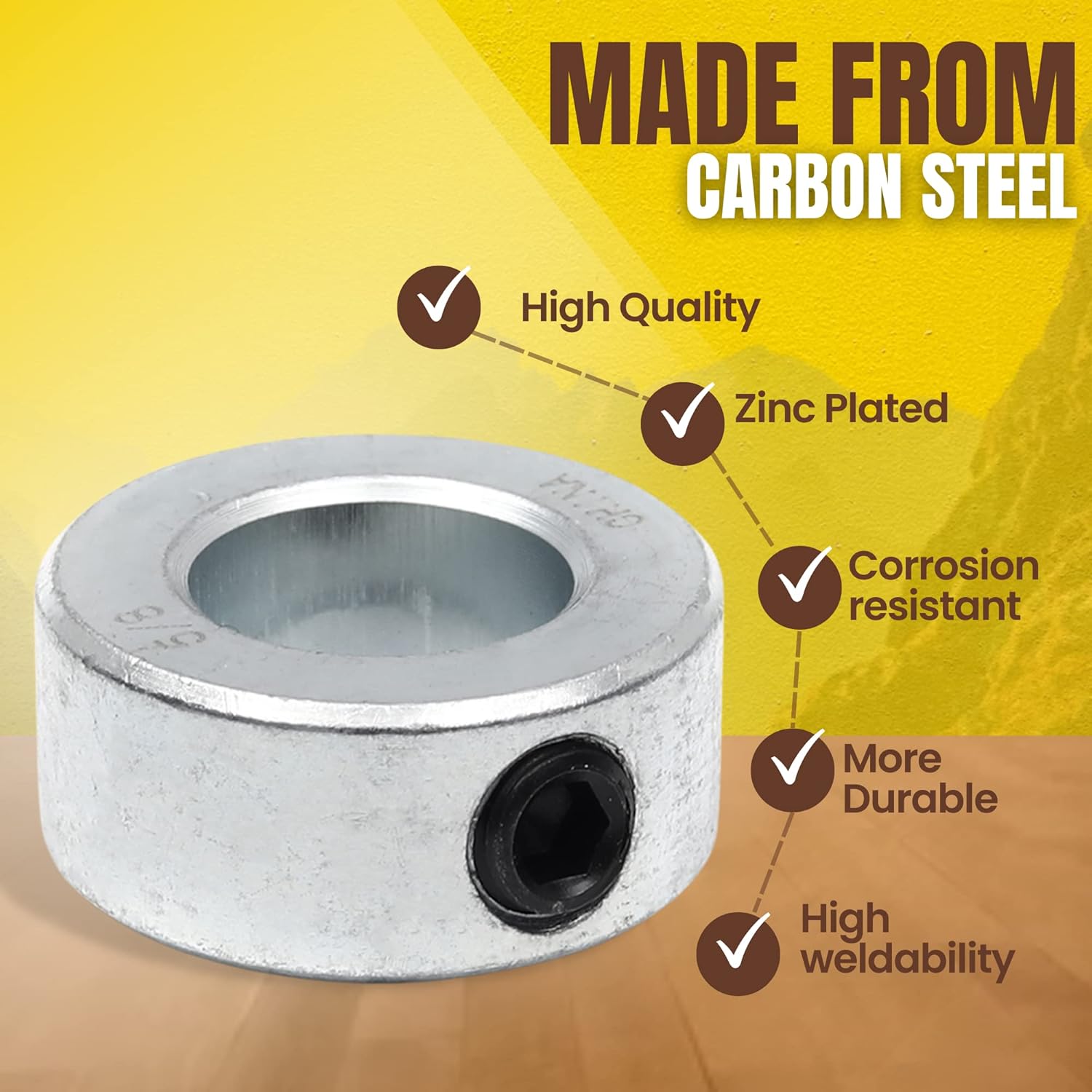 (4-Pack) 5/8” Bore Solid Steel Shaft Collars with Zinc Plated Coating - Durable Shaft Collars Suitable for Machinery and Industrial Use - Image 2