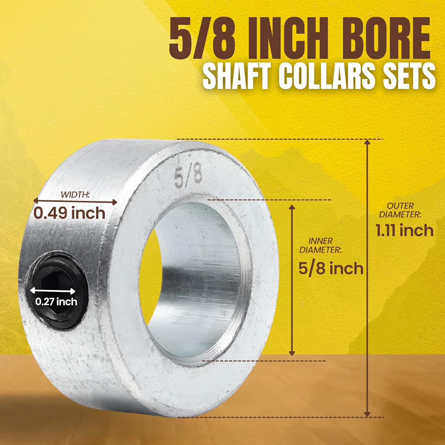 (4-Pack) 5/8” Bore Solid Steel Shaft Collars with Zinc Plated Coating - Durable Shaft Collars Suitable for Machinery and Industrial Use - Image 3