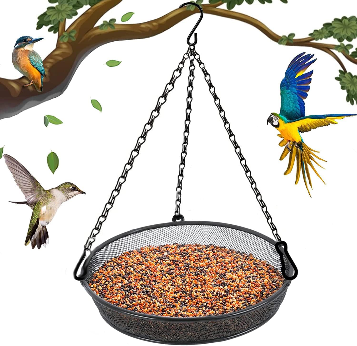 Hanging Bird Feeder, Birdfeeder Hanging for Garden Yard Outside Hanging Bird Feeder Tray - Metal Mesh Platform Feeders for Birds Outside Outdoors Hanging for Attracting Birds - Original - Image 1