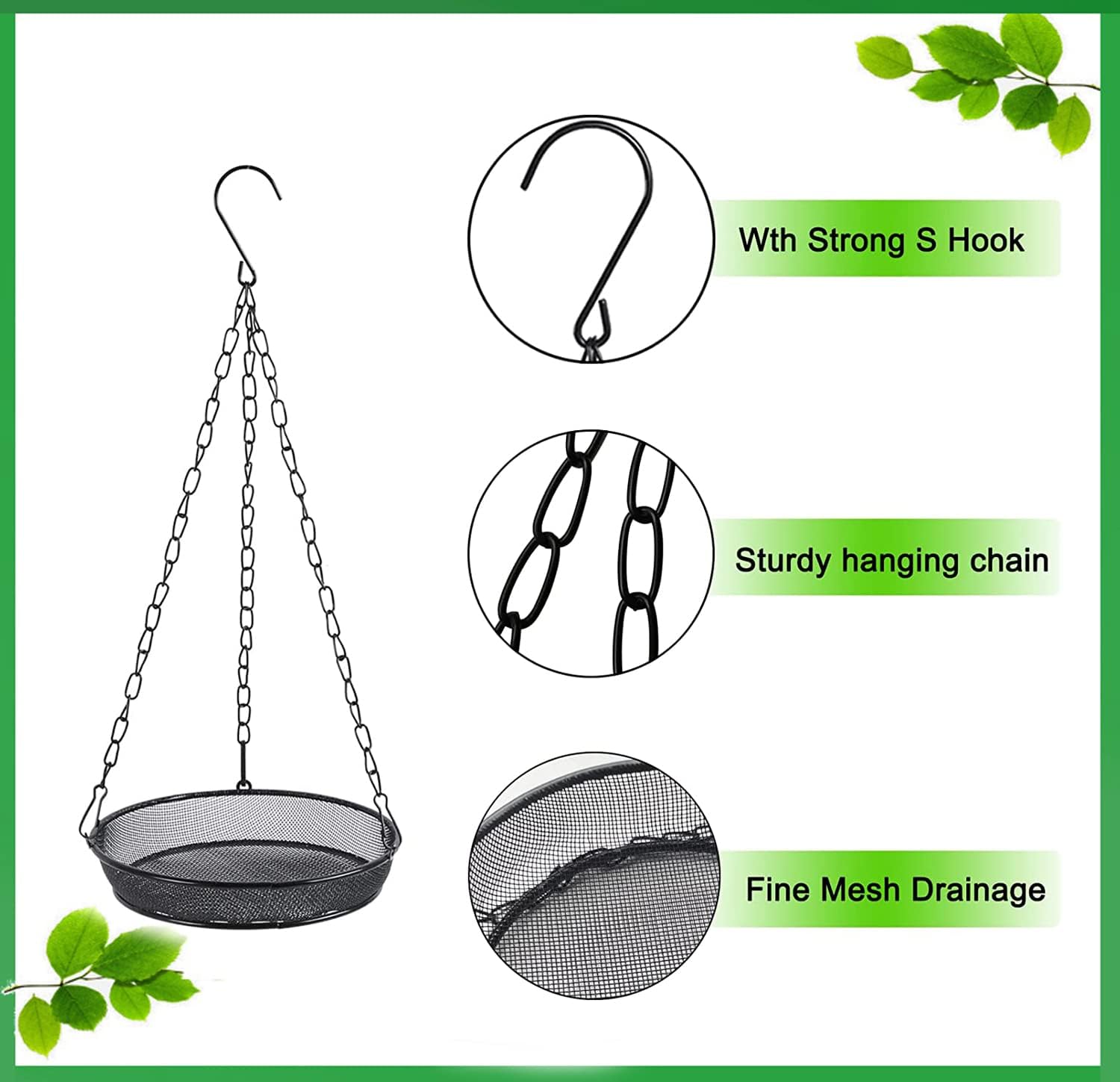 Hanging Bird Feeder, Birdfeeder Hanging for Garden Yard Outside Hanging Bird Feeder Tray - Metal Mesh Platform Feeders for Birds Outside Outdoors Hanging for Attracting Birds - Original - Image 3