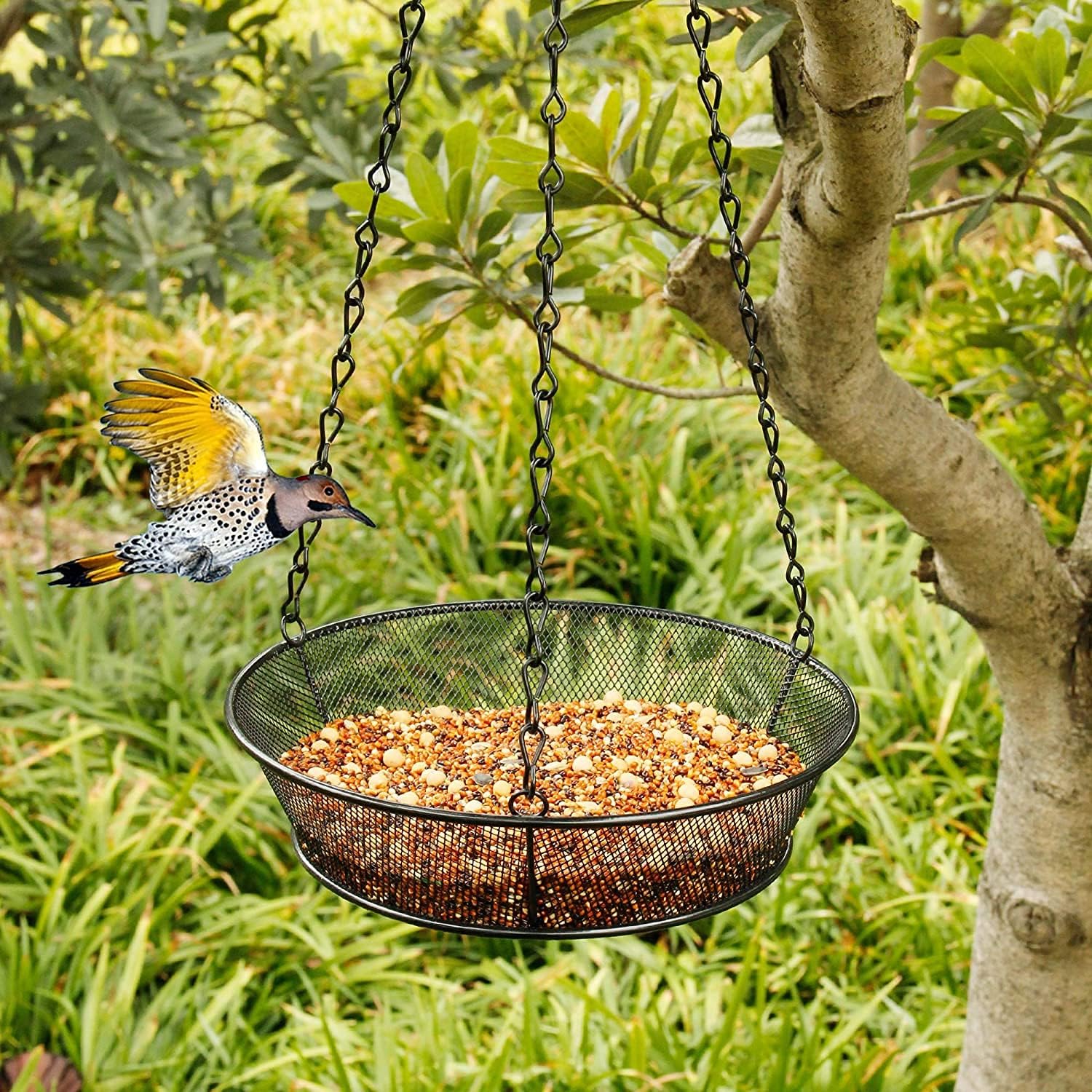 Hanging Bird Feeder, Birdfeeder Hanging for Garden Yard Outside Hanging Bird Feeder Tray - Metal Mesh Platform Feeders for Birds Outside Outdoors Hanging for Attracting Birds - Original - Image 7