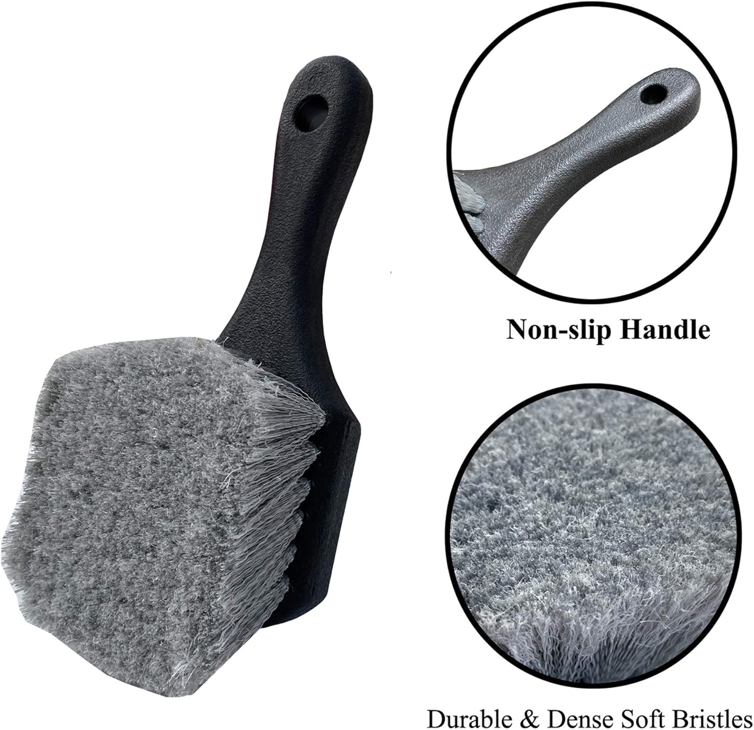 Wheel & Tire Brush for Car Rim, Soft Bristle Car Wash Brush, Cleans Tires & Releases Dirt and Road Grime, Short Handle for Easy Scrubbing Black - Image 3