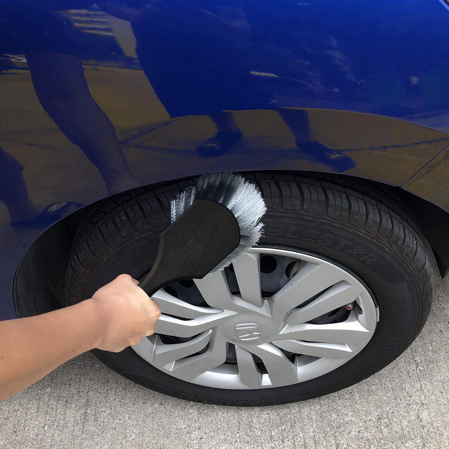 Wheel & Tire Brush for Car Rim, Soft Bristle Car Wash Brush, Cleans Tires & Releases Dirt and Road Grime, Short Handle for Easy Scrubbing Black - Image 4