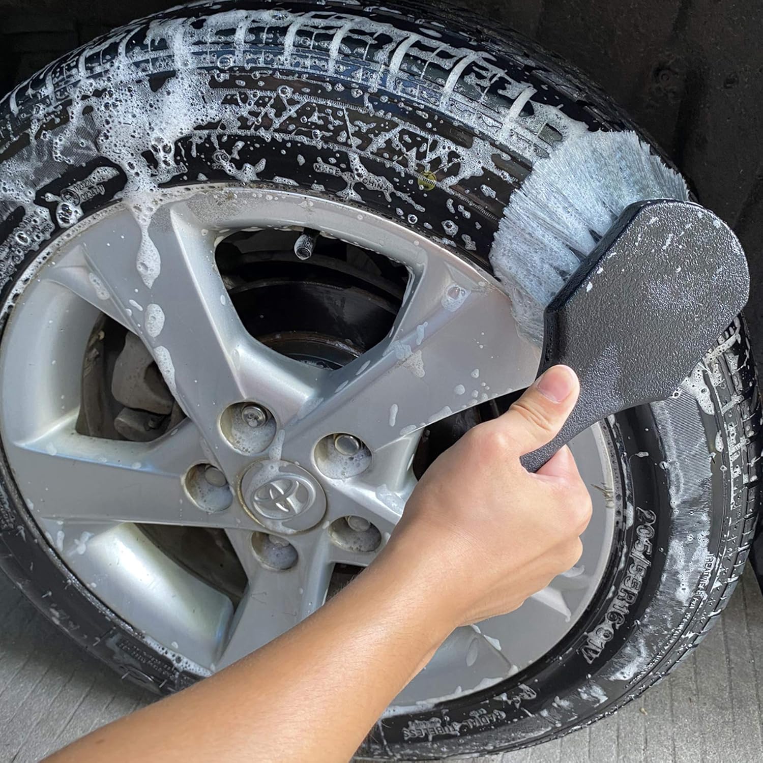 Wheel & Tire Brush for Car Rim, Soft Bristle Car Wash Brush, Cleans Tires & Releases Dirt and Road Grime, Short Handle for Easy Scrubbing Black - Image 6