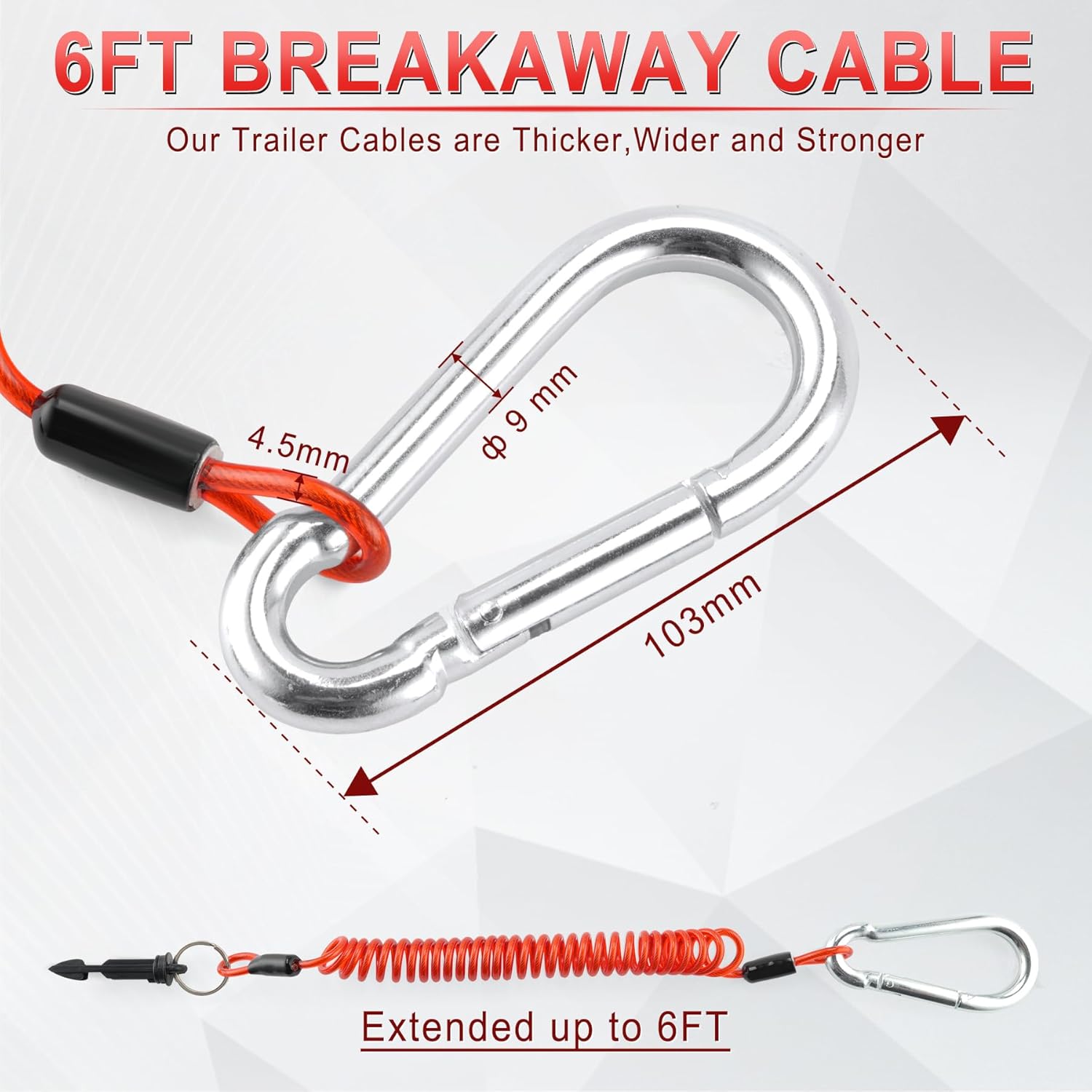6FT Breakaway Trailer Cable,Heavy Duty Stainless Steel Spring Towing Coiled Wire,Emergency Brake Wire Camper Safety Breakaway Cable with Pin,RV Trailer Accessories - Image 3
