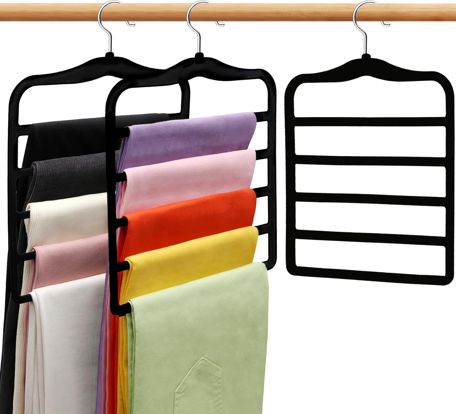 Closet Organizers and Storage,3 Pack Velvet Pants-Hangers-Space-Saving,Non Silp 5 Tier Scarf Jeans Organizer,Dorm Room Essentials for College Students Girls Boys Guys,Organization and Storage - Image 1
