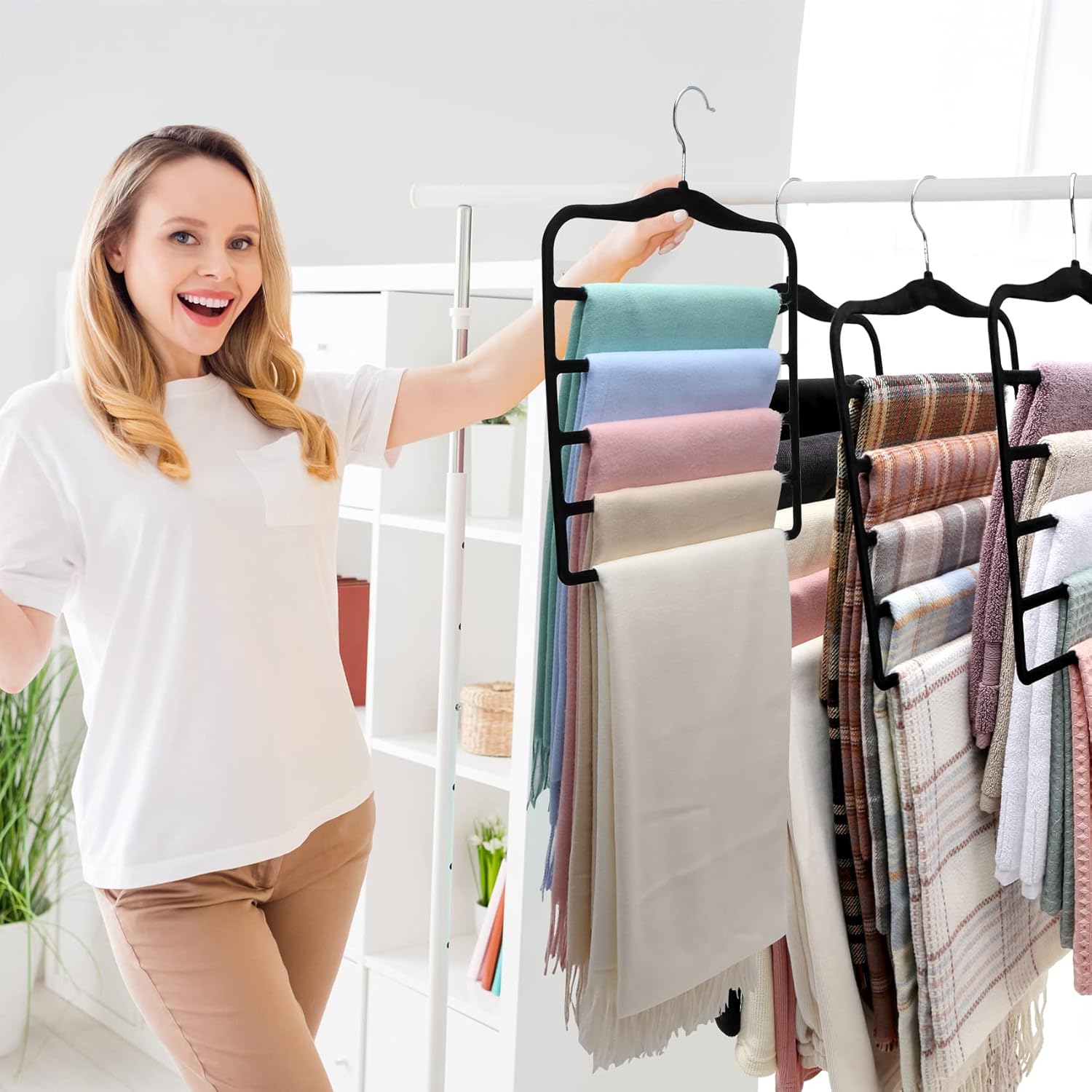 Closet Organizers and Storage,3 Pack Velvet Pants-Hangers-Space-Saving,Non Silp 5 Tier Scarf Jeans Organizer,Dorm Room Essentials for College Students Girls Boys Guys,Organization and Storage - Image 2