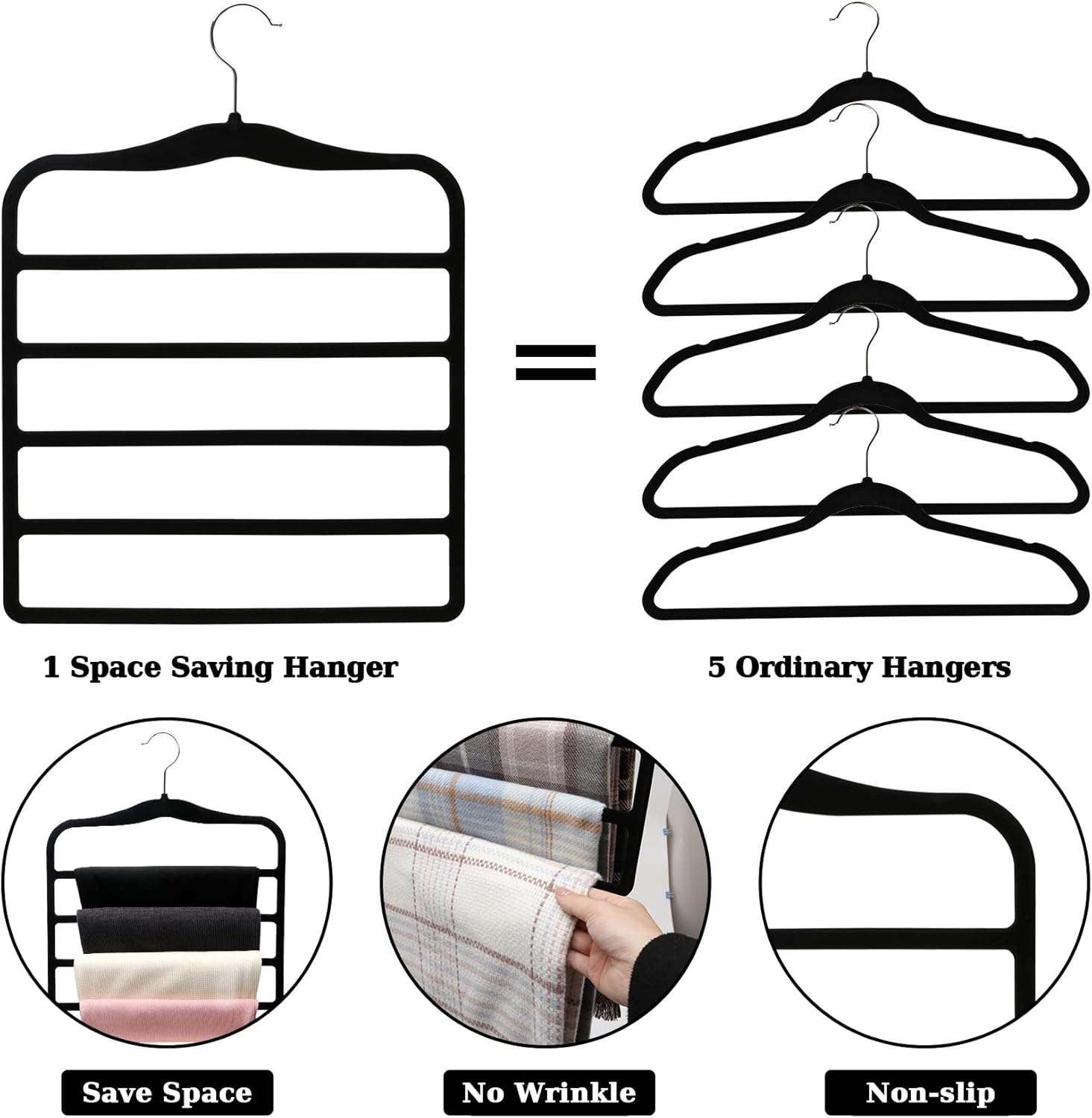 Closet Organizers and Storage,3 Pack Velvet Pants-Hangers-Space-Saving,Non Silp 5 Tier Scarf Jeans Organizer,Dorm Room Essentials for College Students Girls Boys Guys,Organization and Storage - Image 6