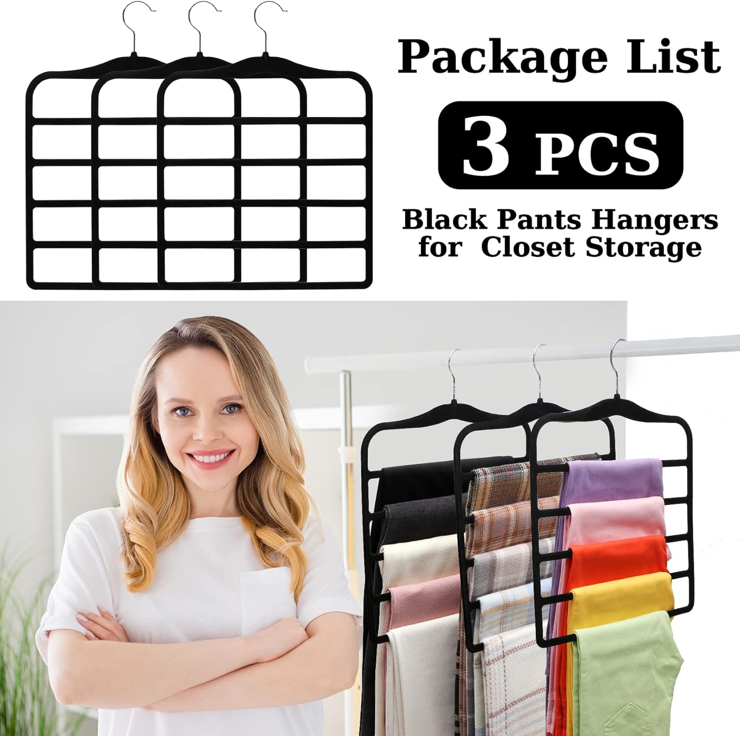 Closet Organizers and Storage,3 Pack Velvet Pants-Hangers-Space-Saving,Non Silp 5 Tier Scarf Jeans Organizer,Dorm Room Essentials for College Students Girls Boys Guys,Organization and Storage - Image 7