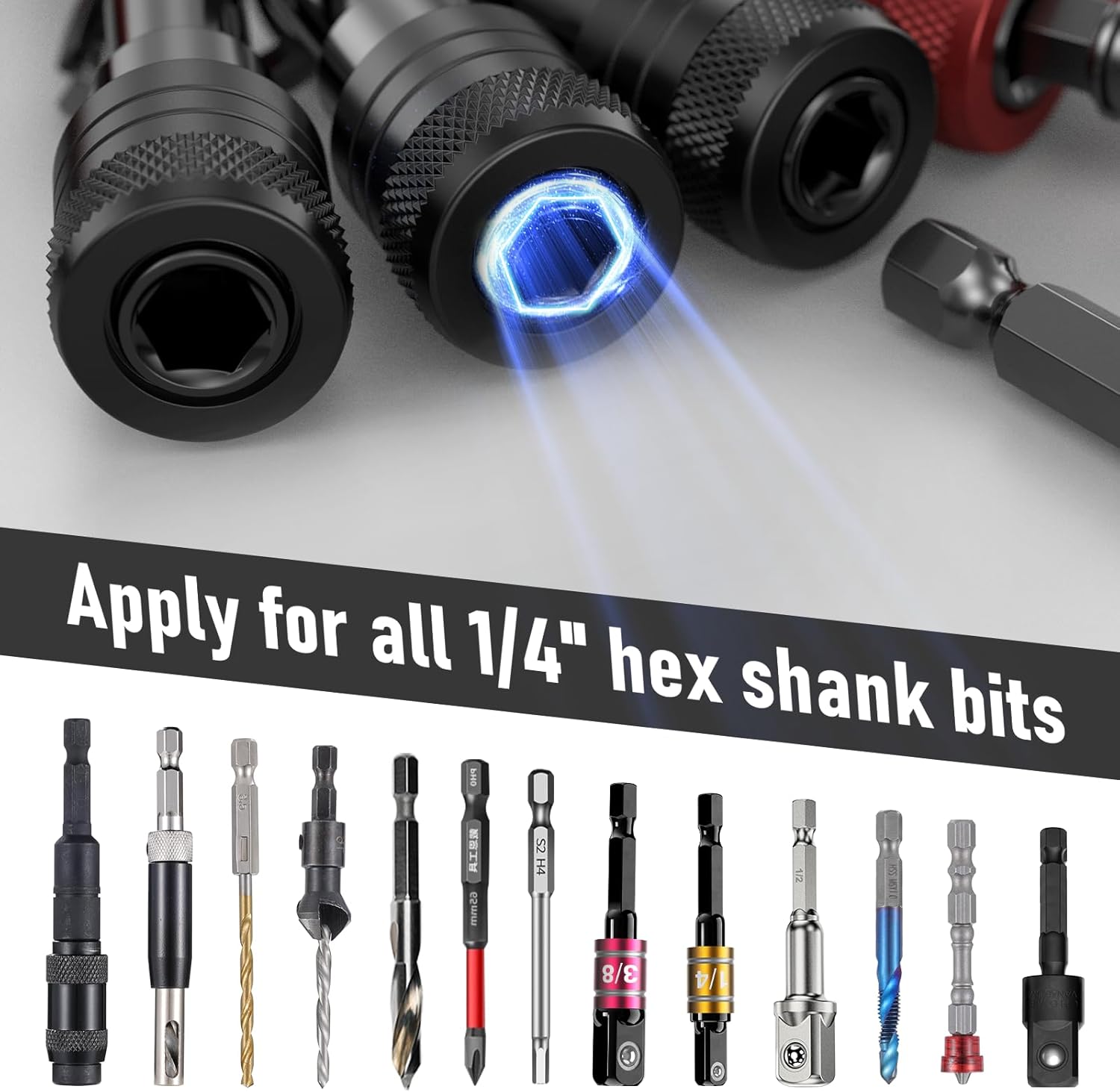 Enhanced Non-Slip Bit Holder 6pcs, 1/4 Drill Bit Holder, Bit Holder Key Chain, Impact Bit Holders for Impact Driver Drill Bit Extension Screwdriver & Drill Bits, w/Black Carabiner Gadget Gift for Men - Image 2